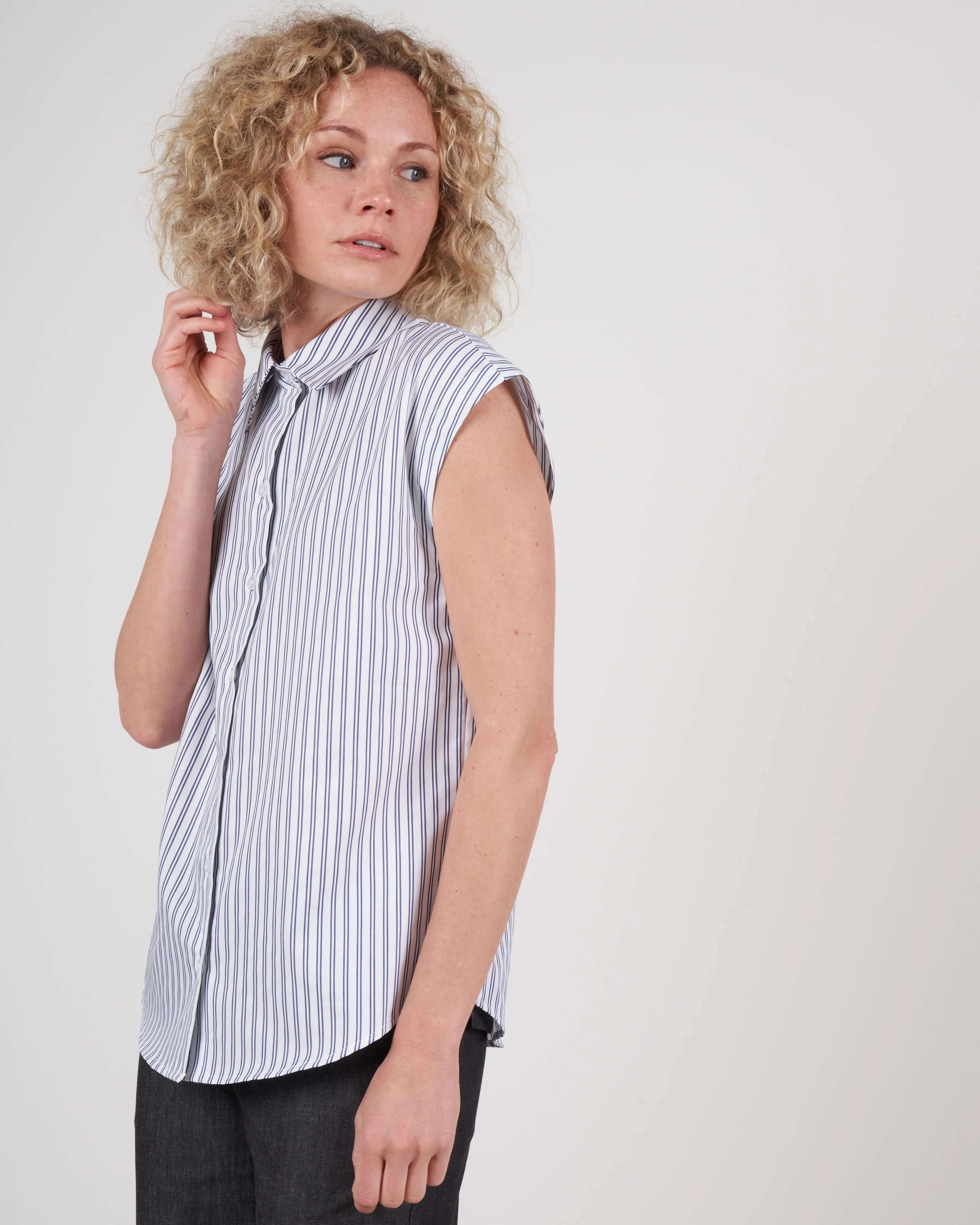 cap sleeve shirt - indigo double stripe - Image 2