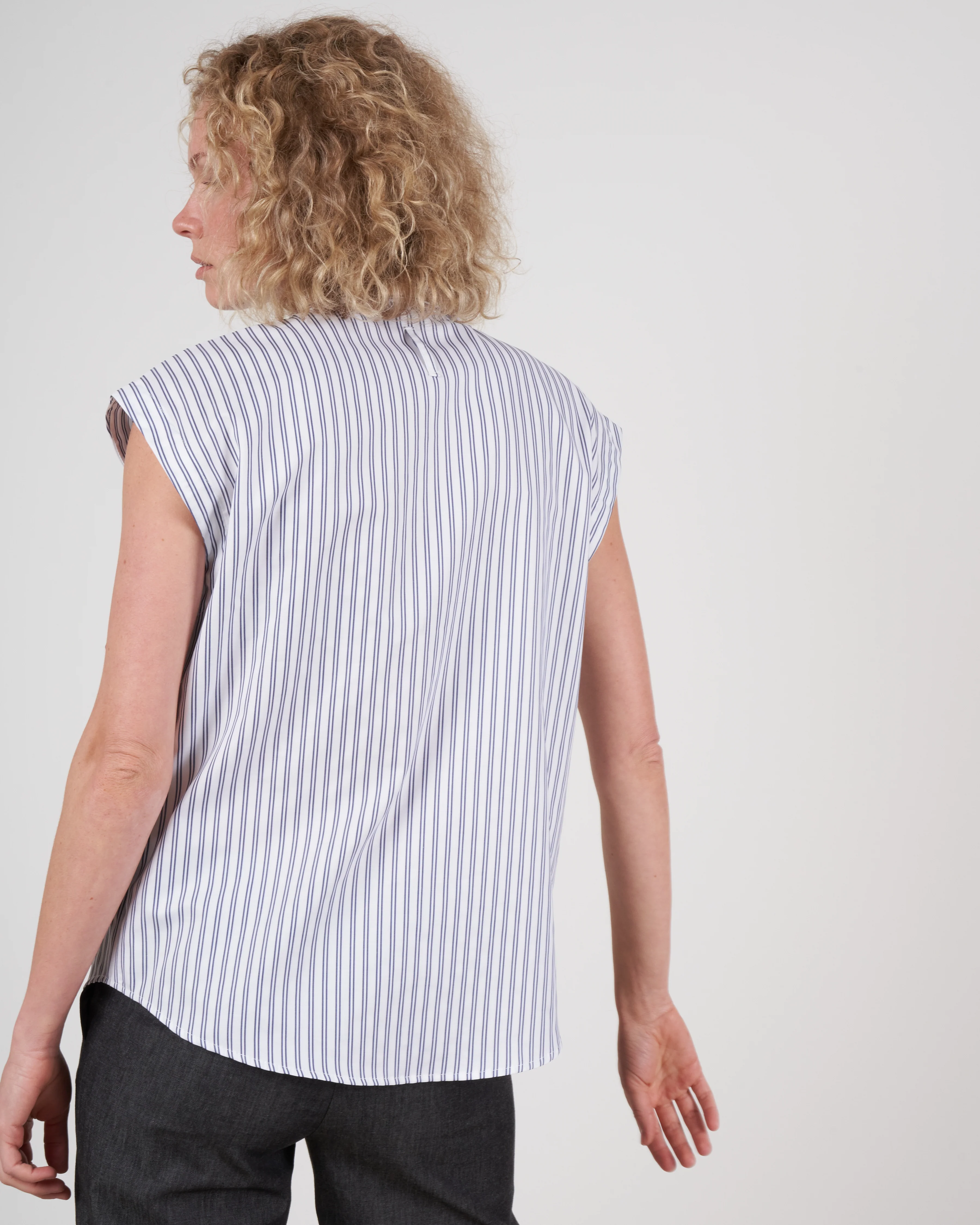 cap sleeve shirt - indigo double stripe - Image 3