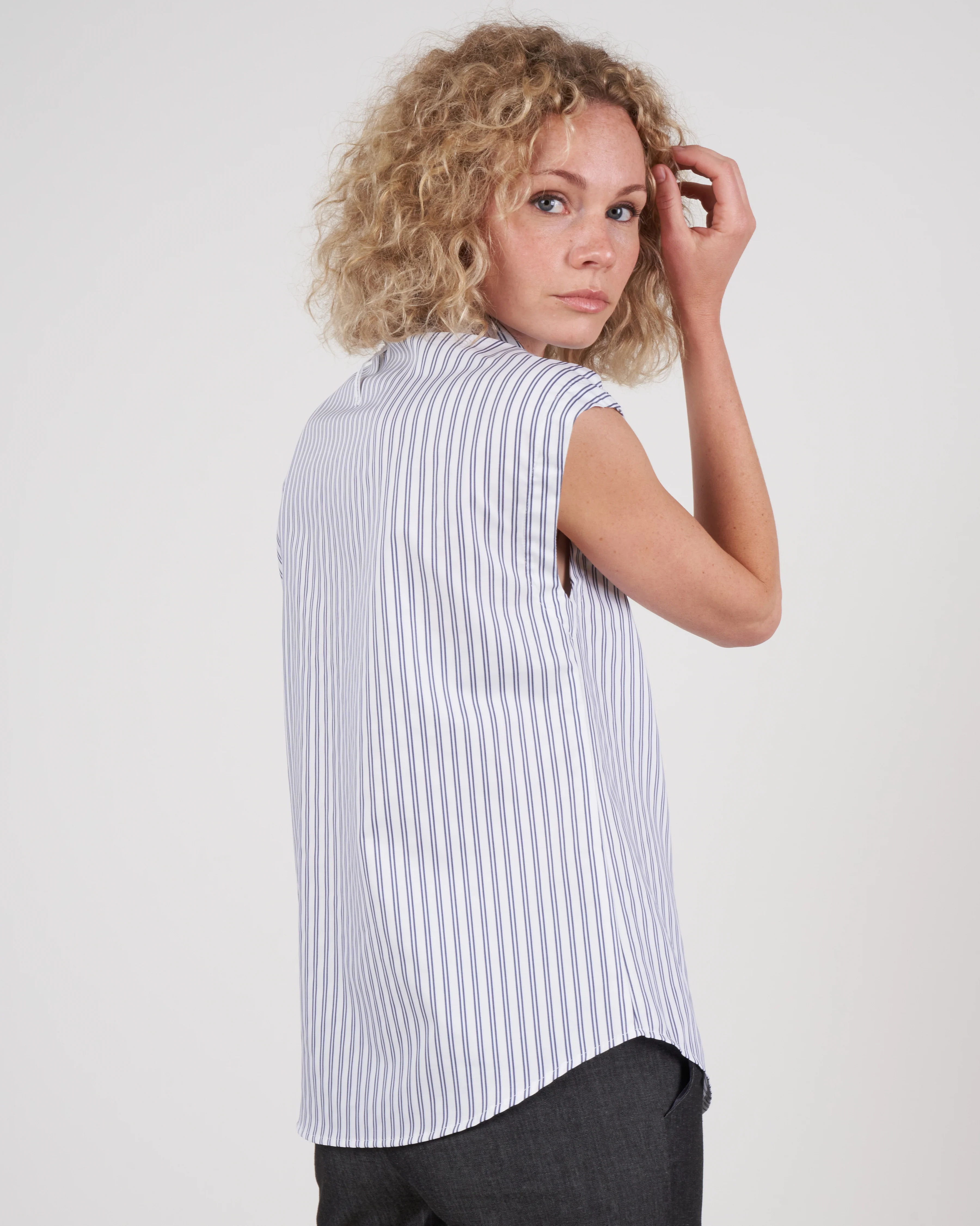 cap sleeve shirt - indigo double stripe - Image 4