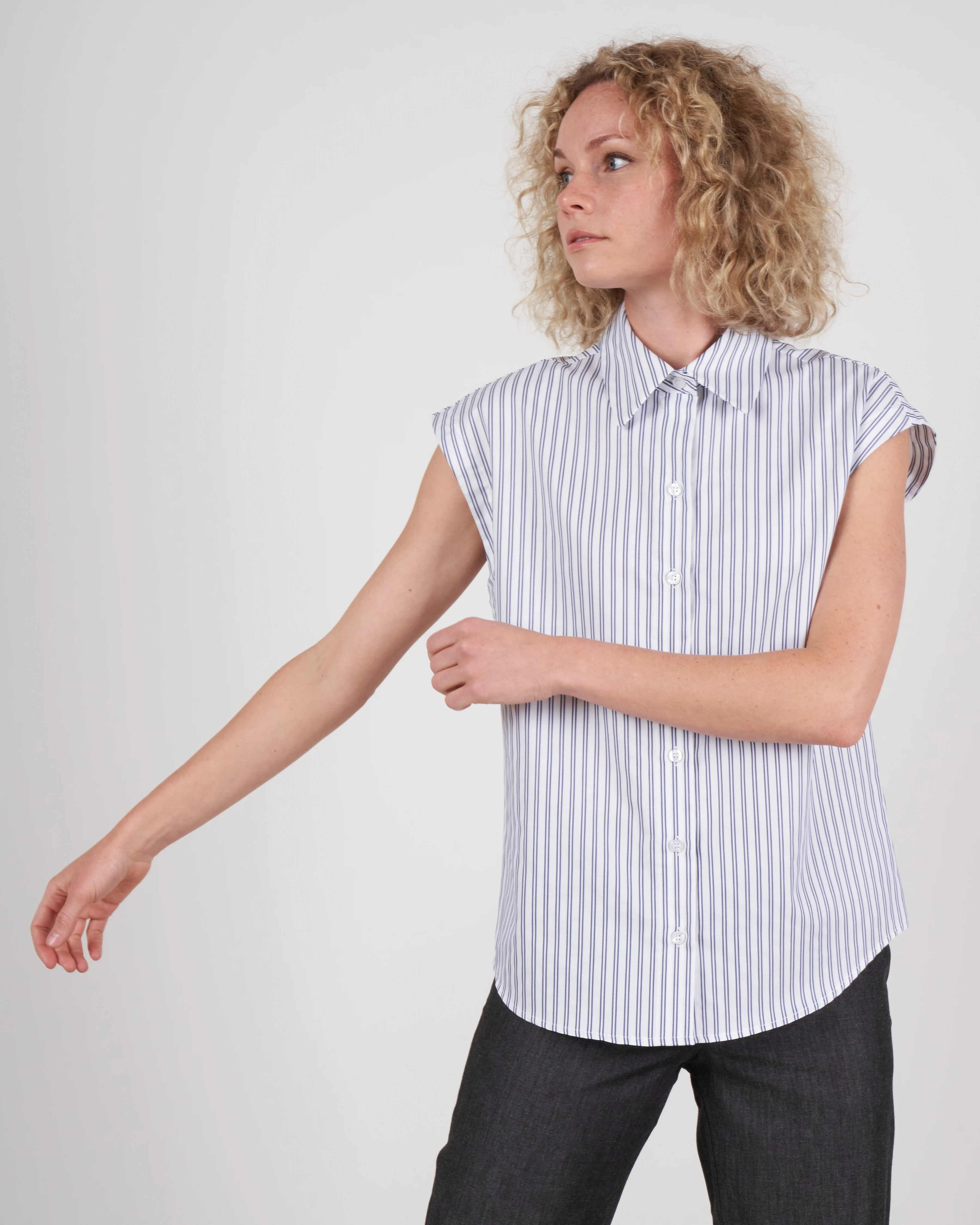 cap sleeve shirt - indigo double stripe - Image 5