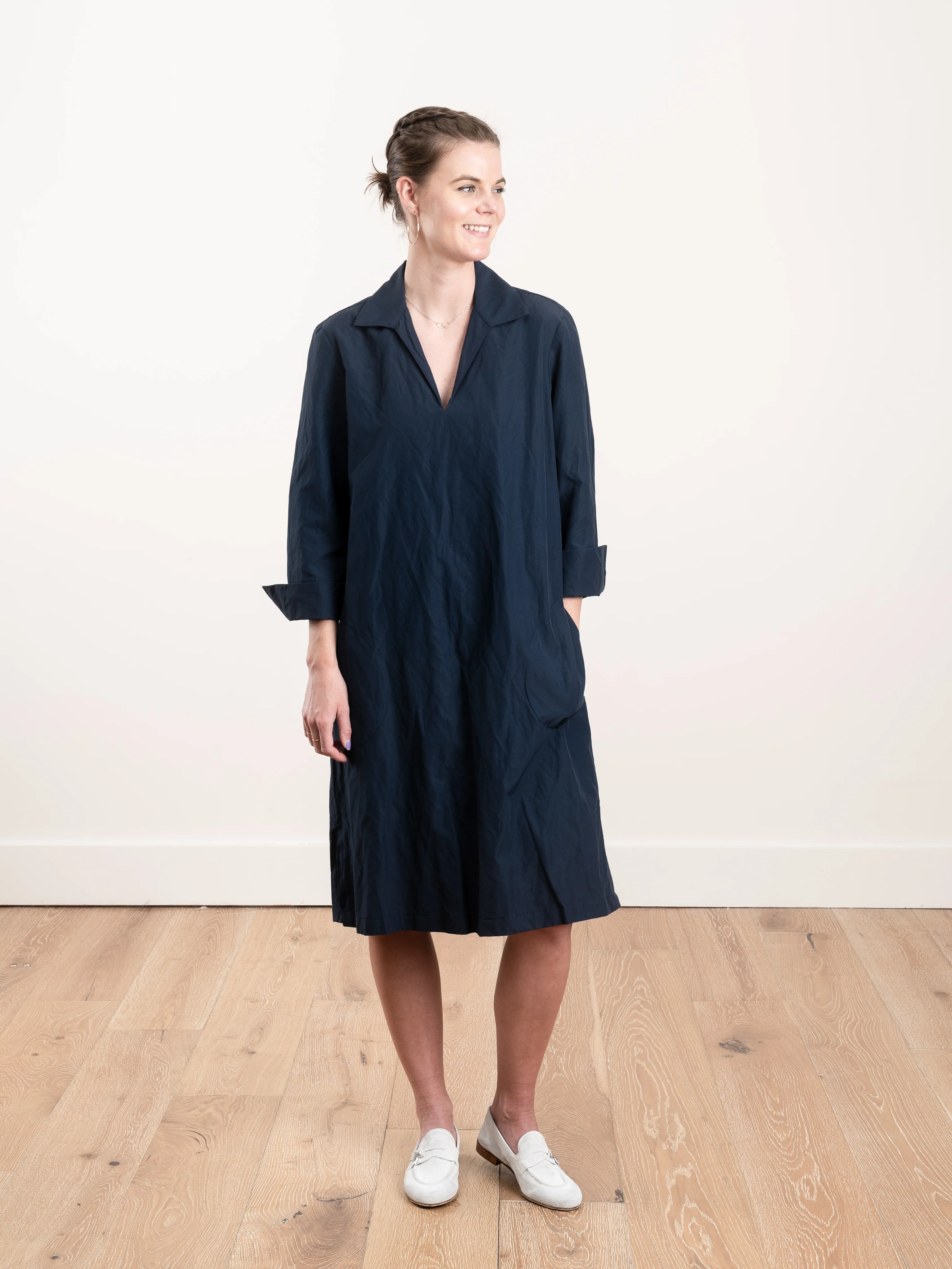 v-neck dress - navy - Image 2