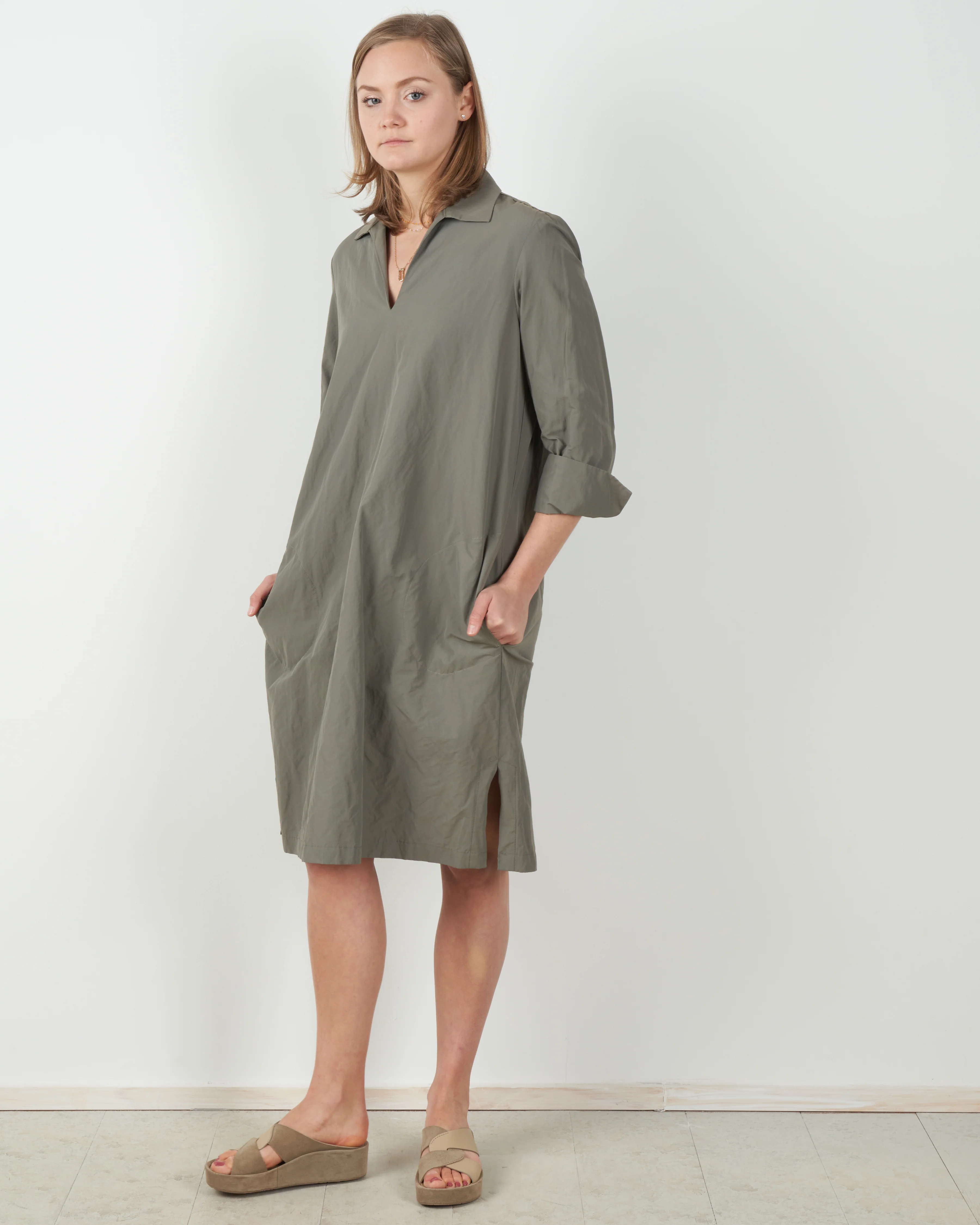 v-neck dress - olive - Image 2