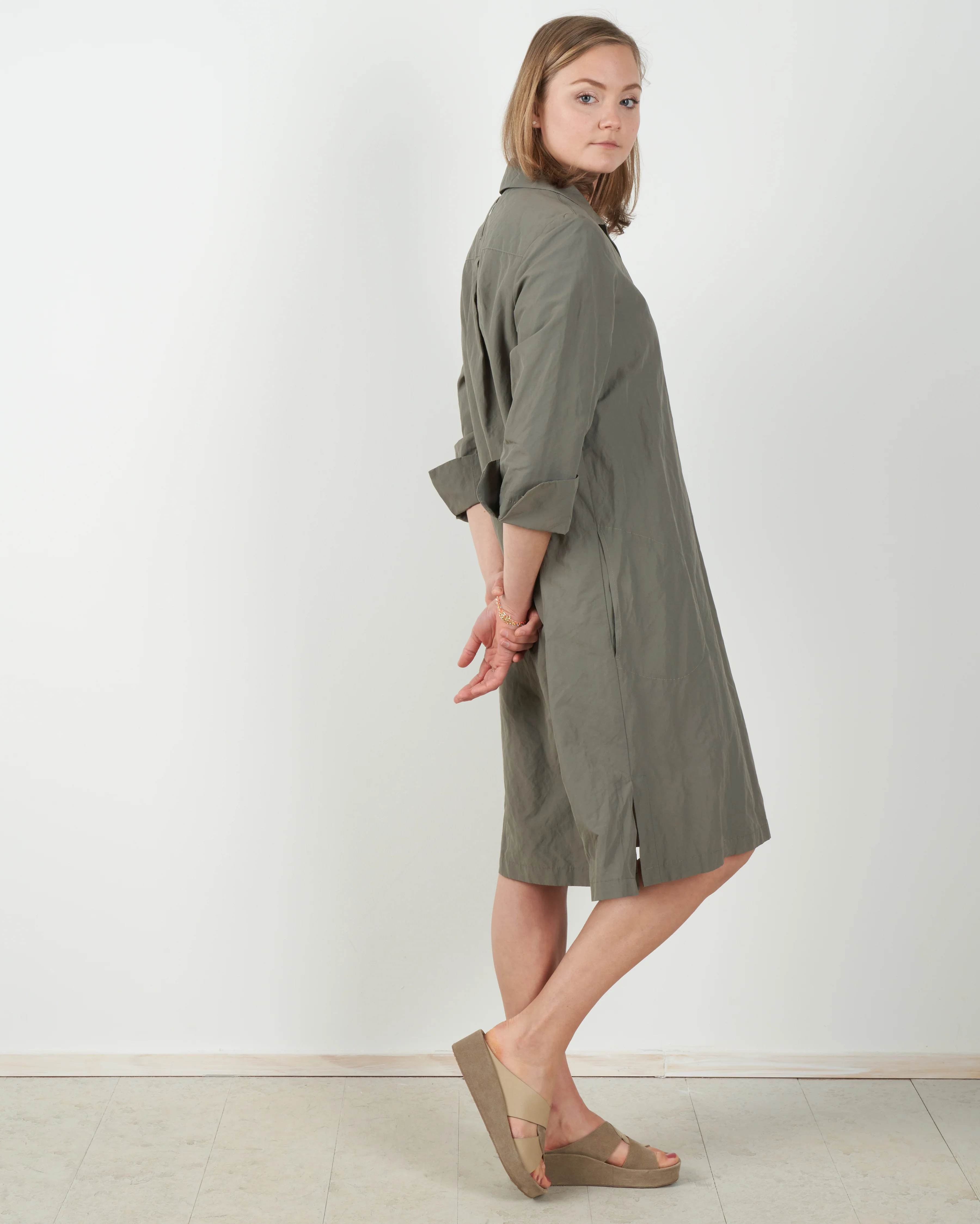 v-neck dress - olive - Image 3