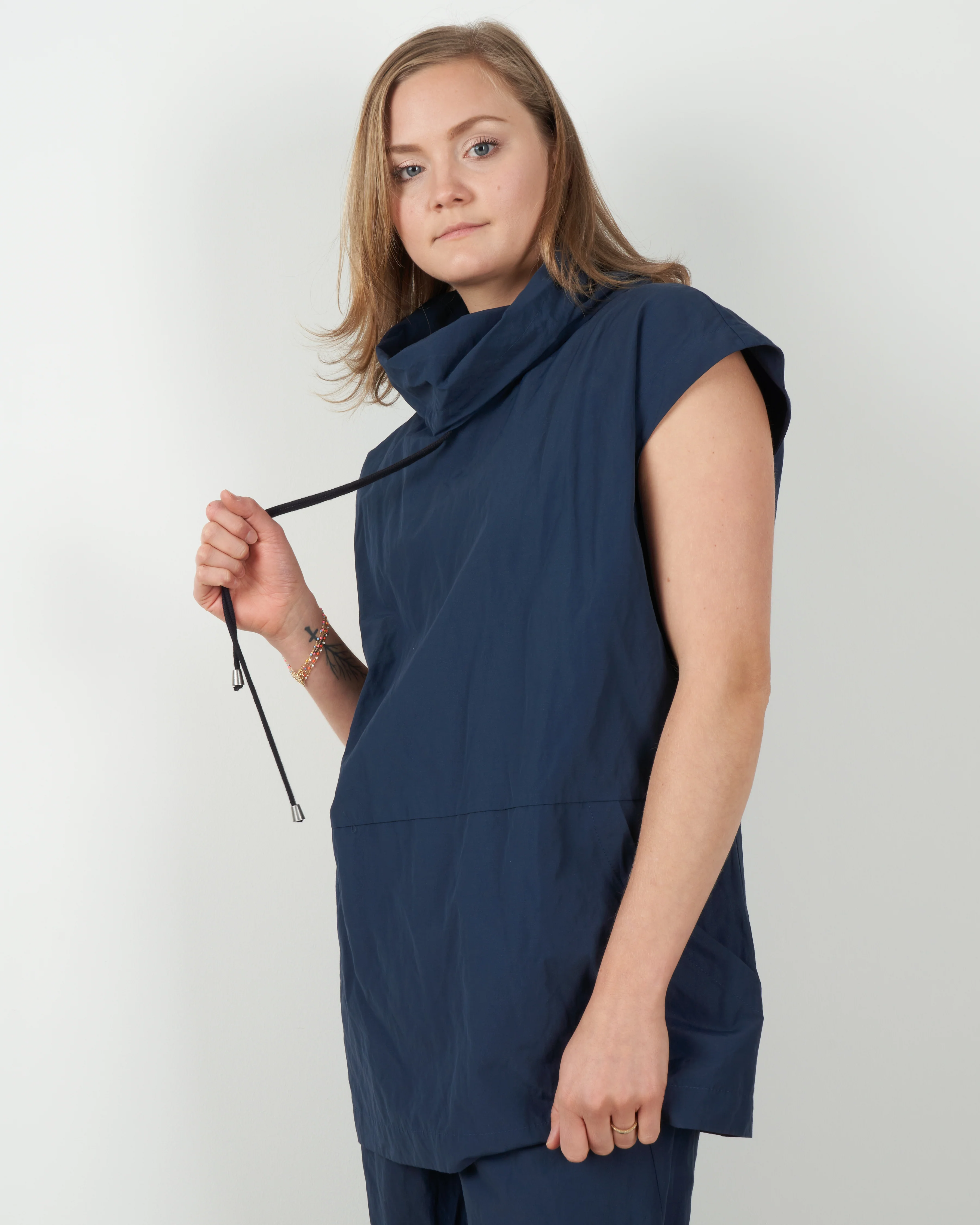 drawstring pullover top - navy - Image 2
