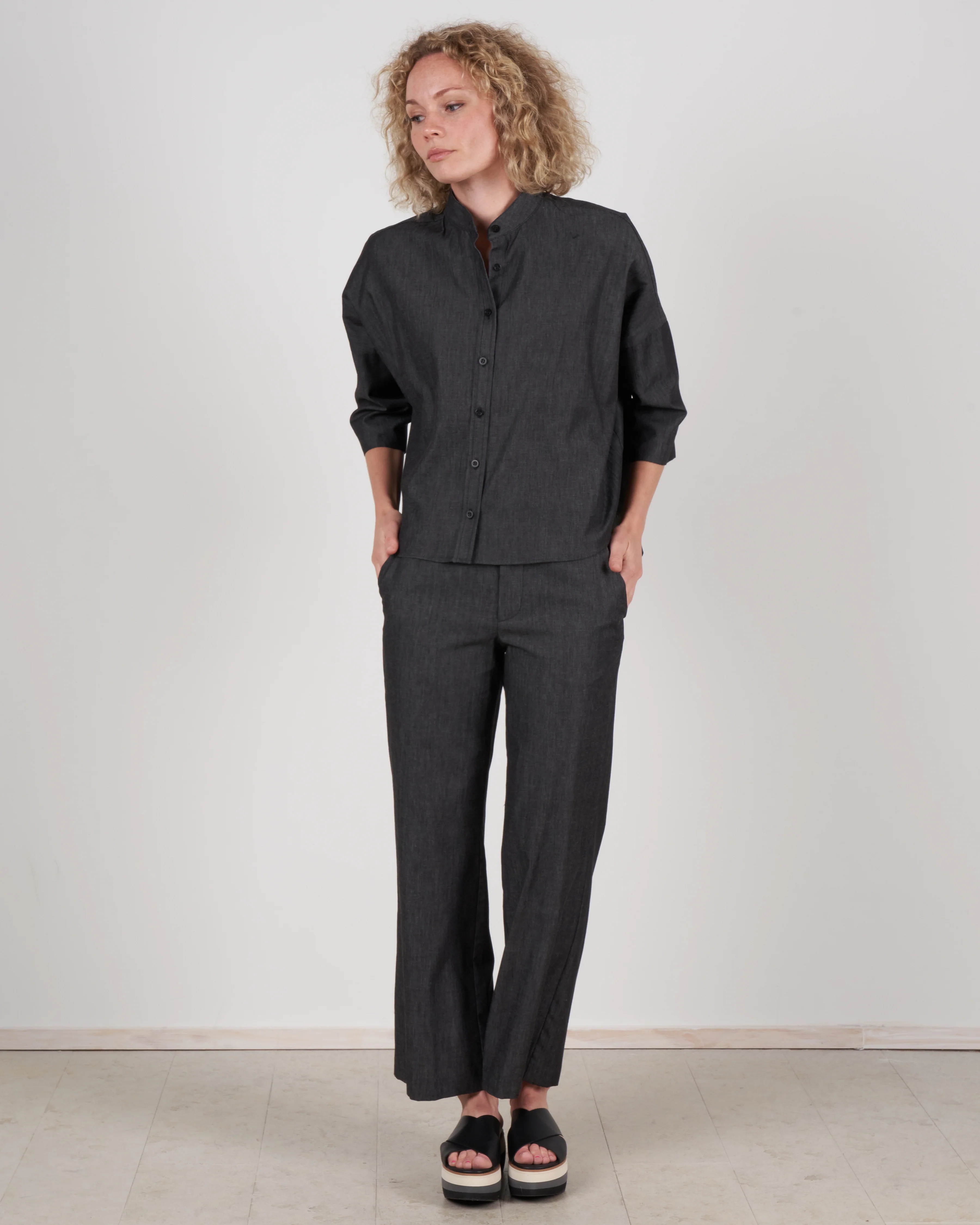drop shoulder top - dark denim - Image 2