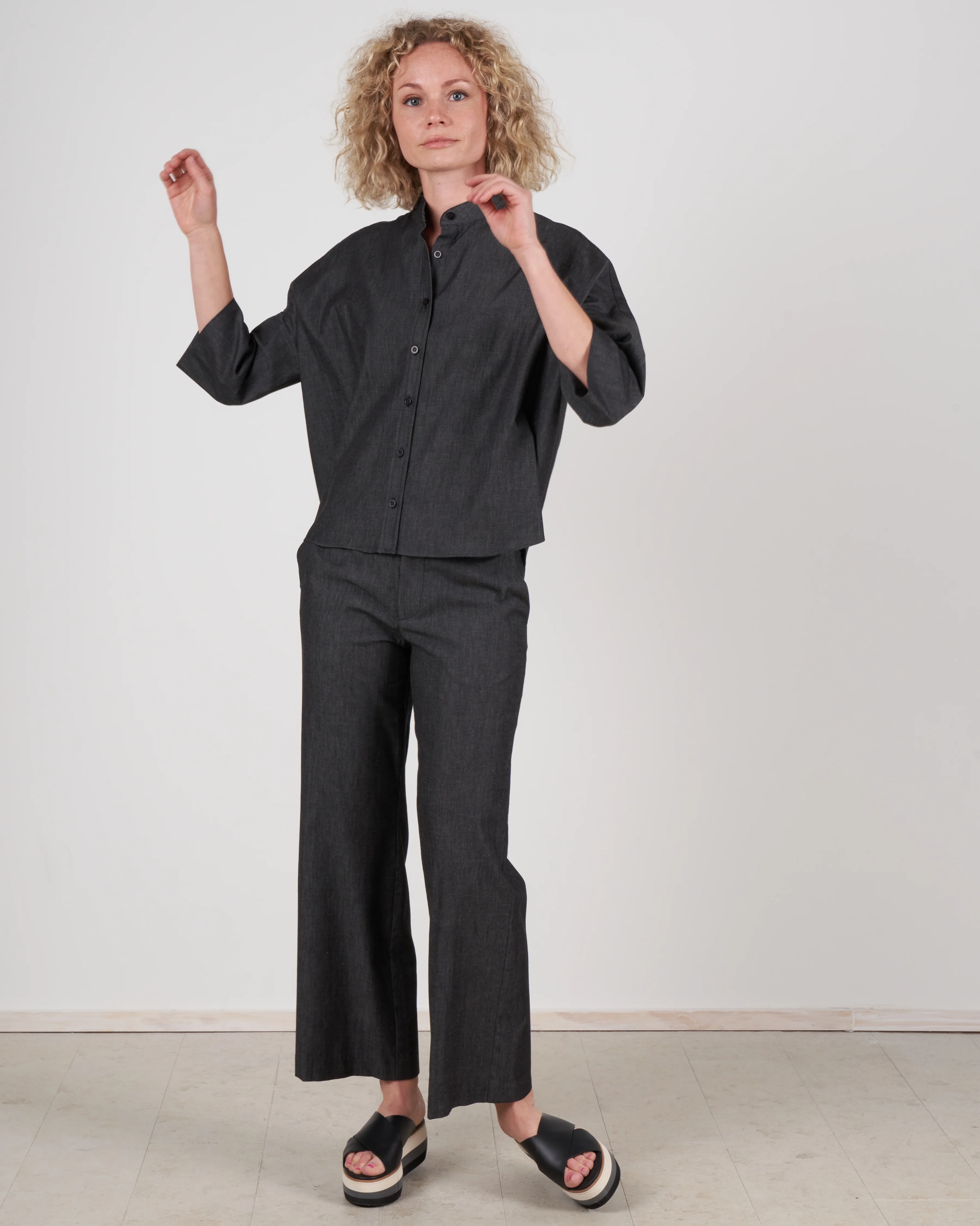 drop shoulder top - dark denim - Image 3