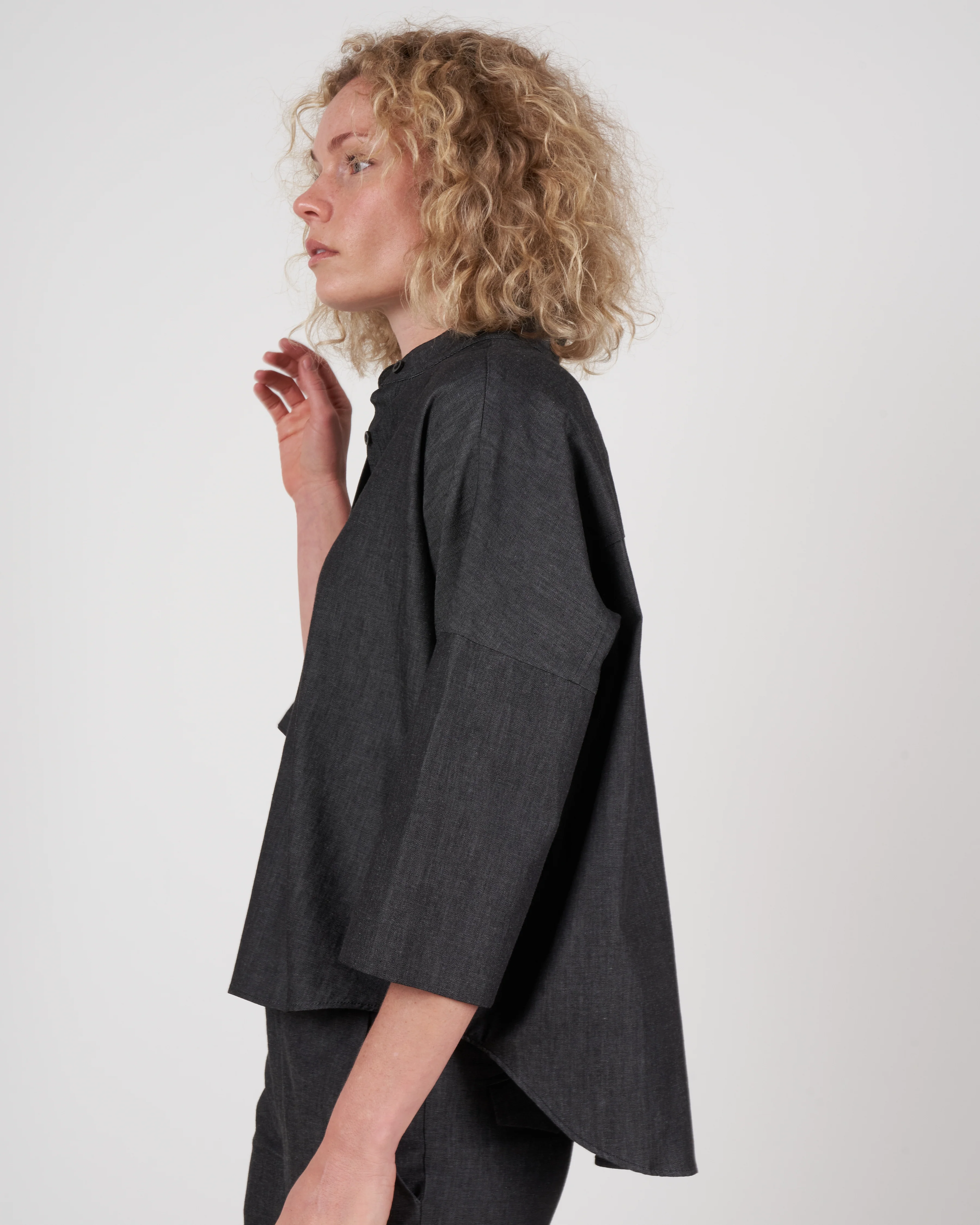 drop shoulder top - dark denim - Image 6