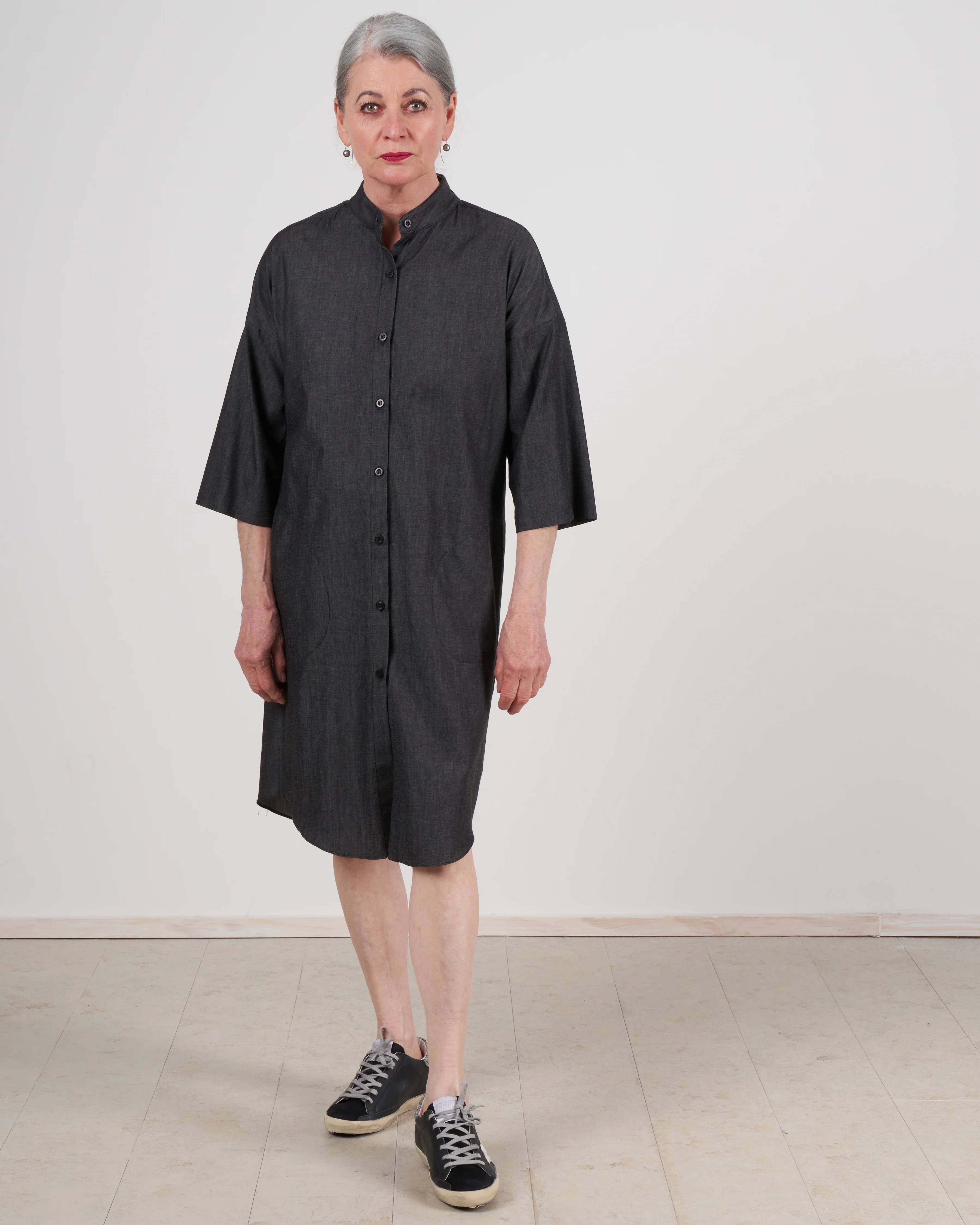 drop sleeve shirtdress - dark denim