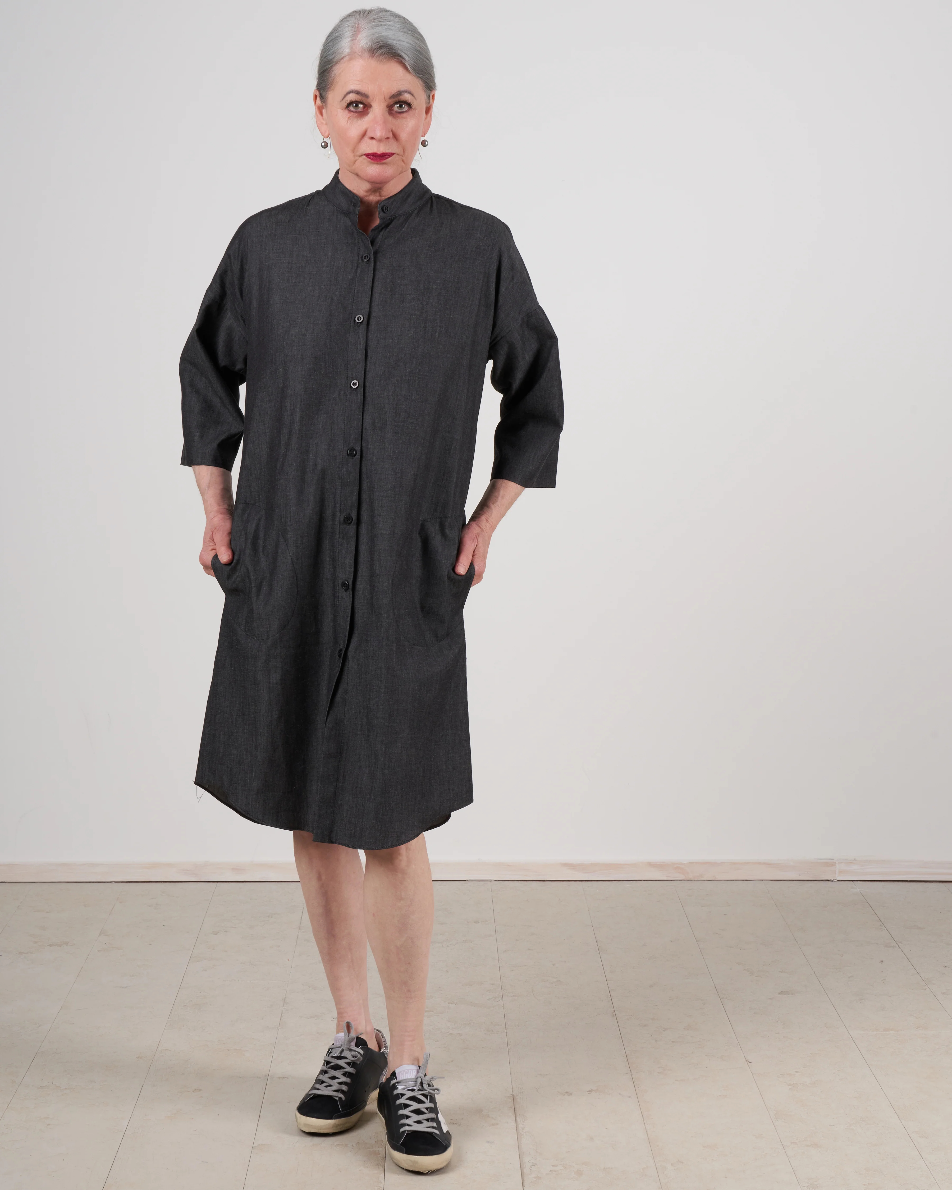 drop sleeve shirtdress - dark denim - Image 2