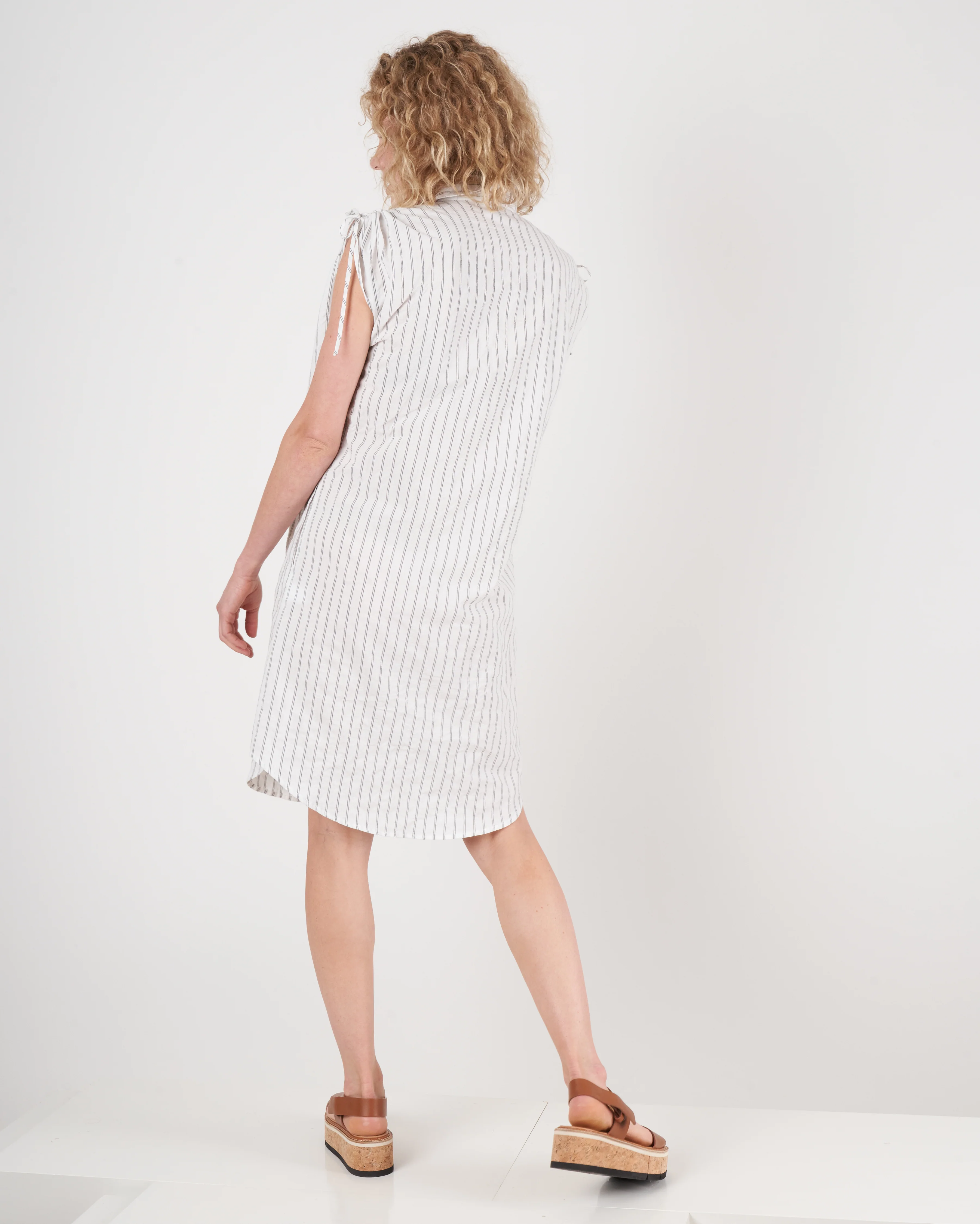 gathered shoulder dress - black stripe - Image 3