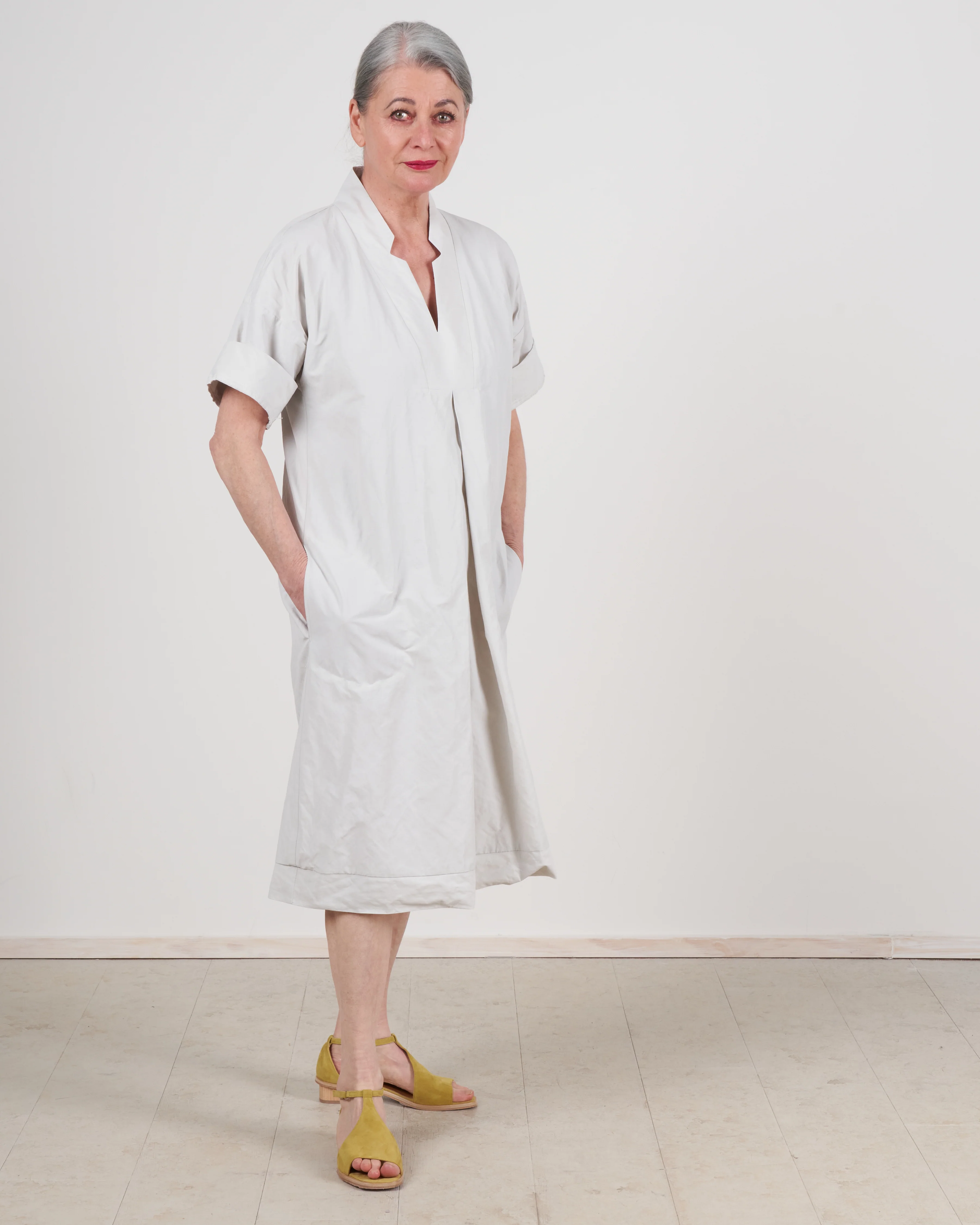 inox notch placket dress - stone - Image 2
