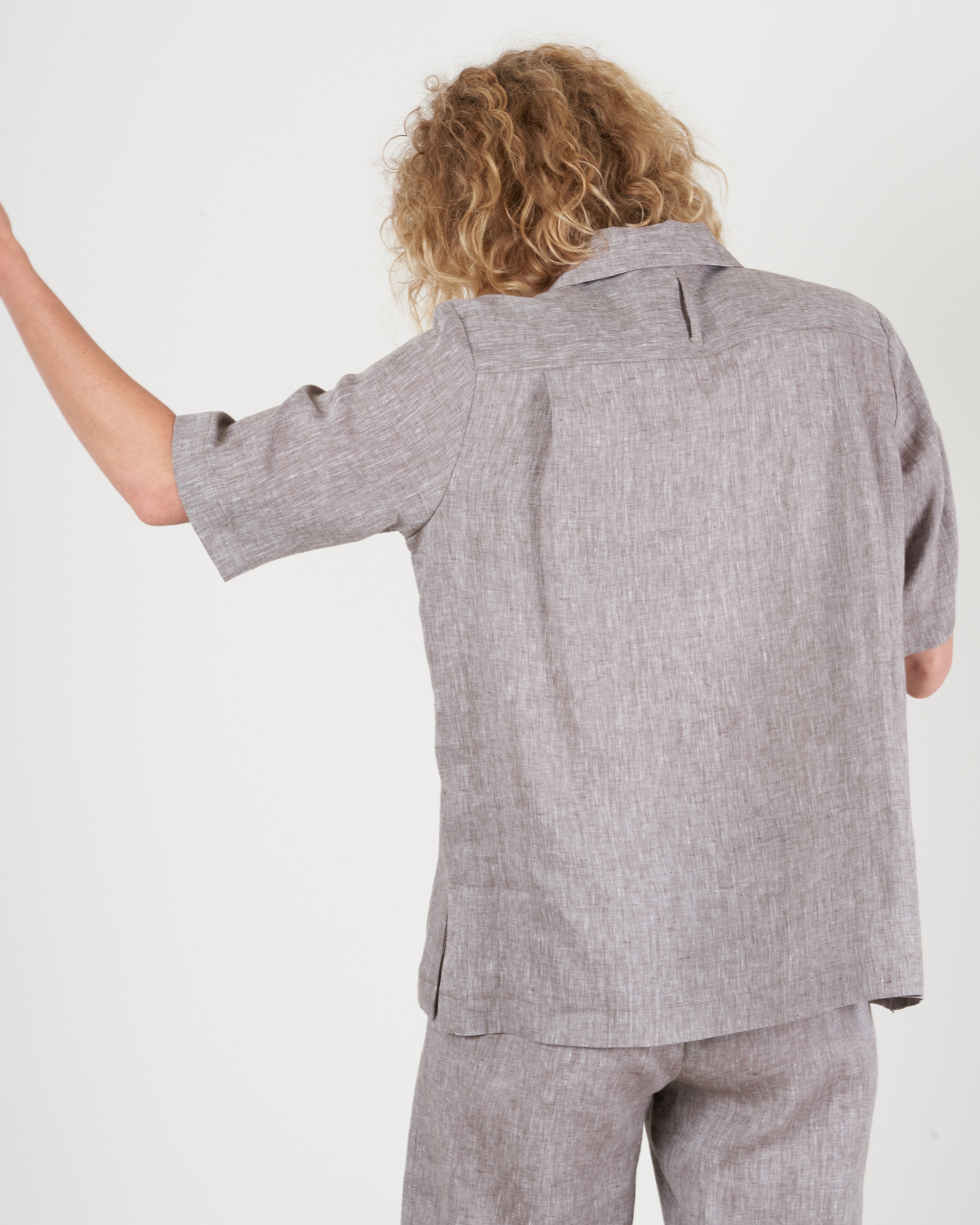 linen notch collar shirt - brown - Image 2