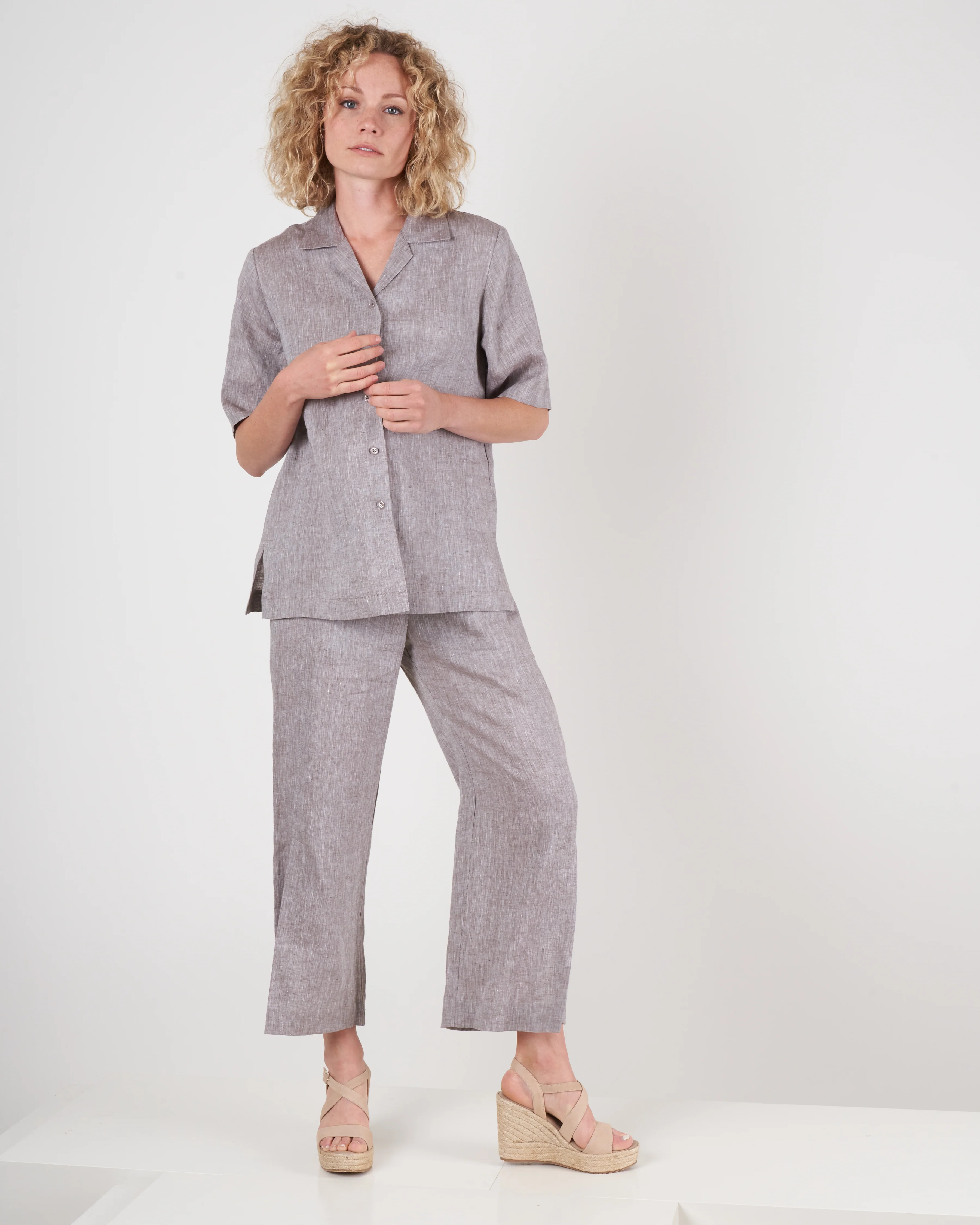 linen notch collar shirt - brown - Image 5