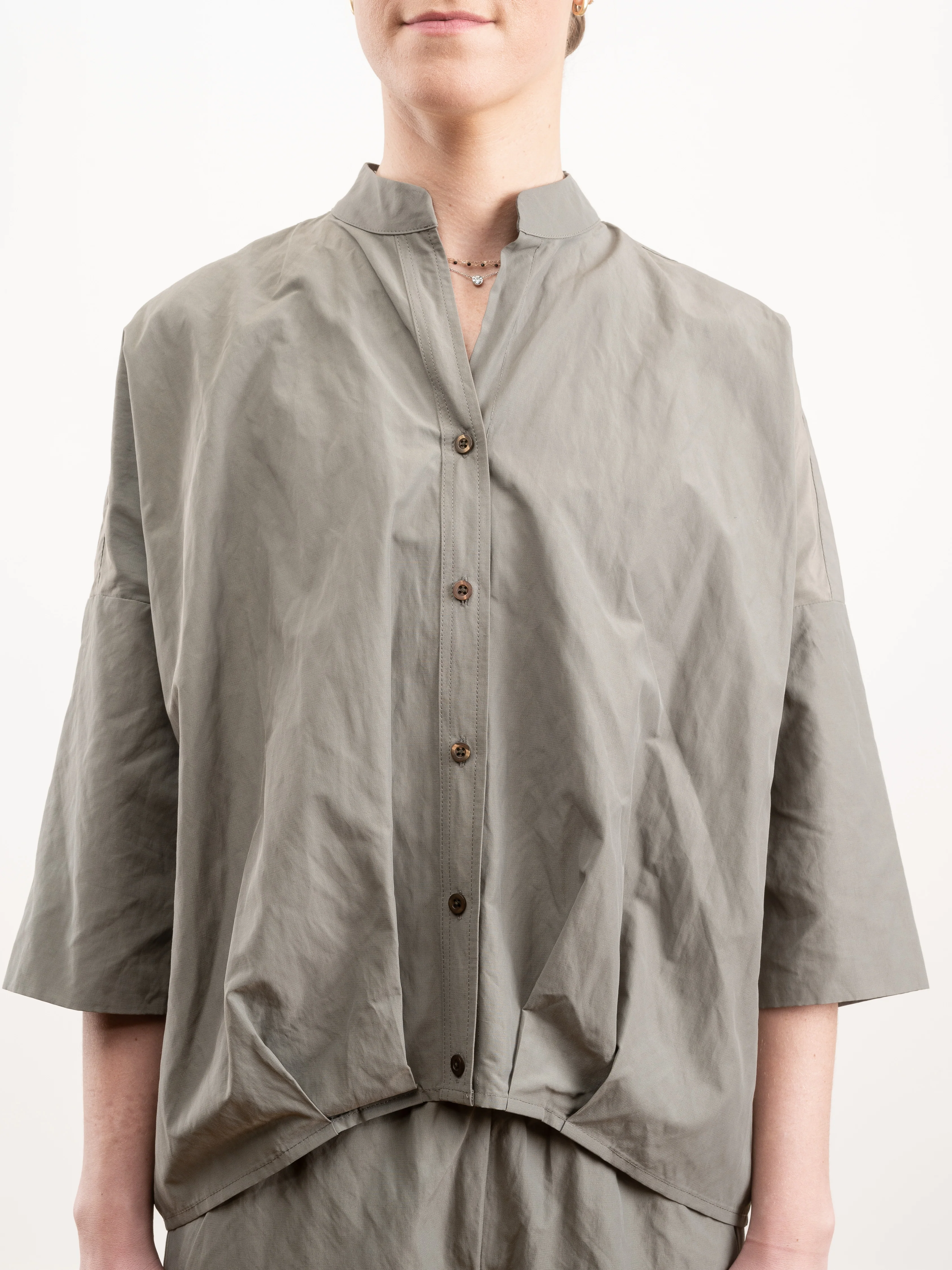 pleat hem kimono top - olive - Image 2