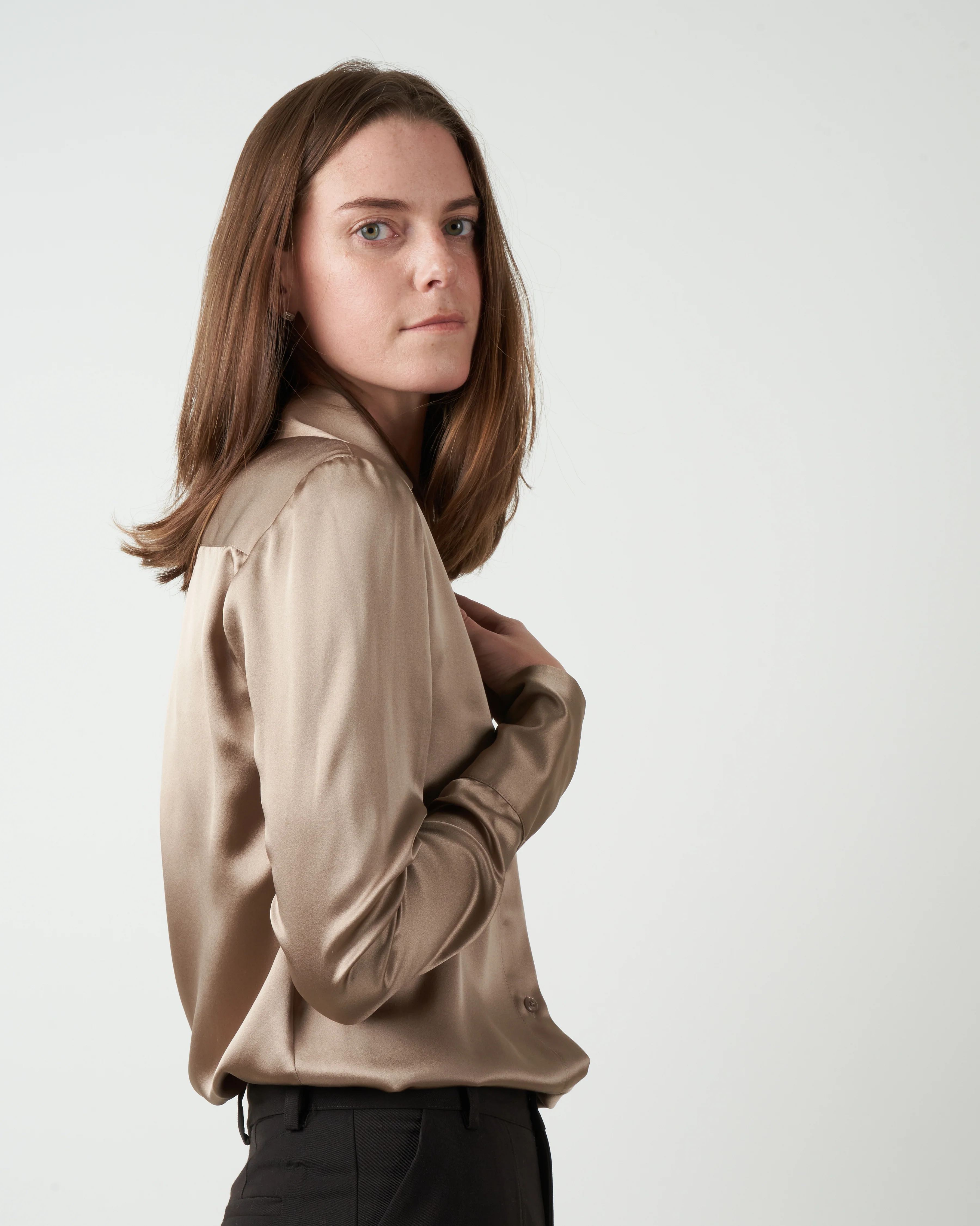 silk tailored blouse - champagne - Image 2