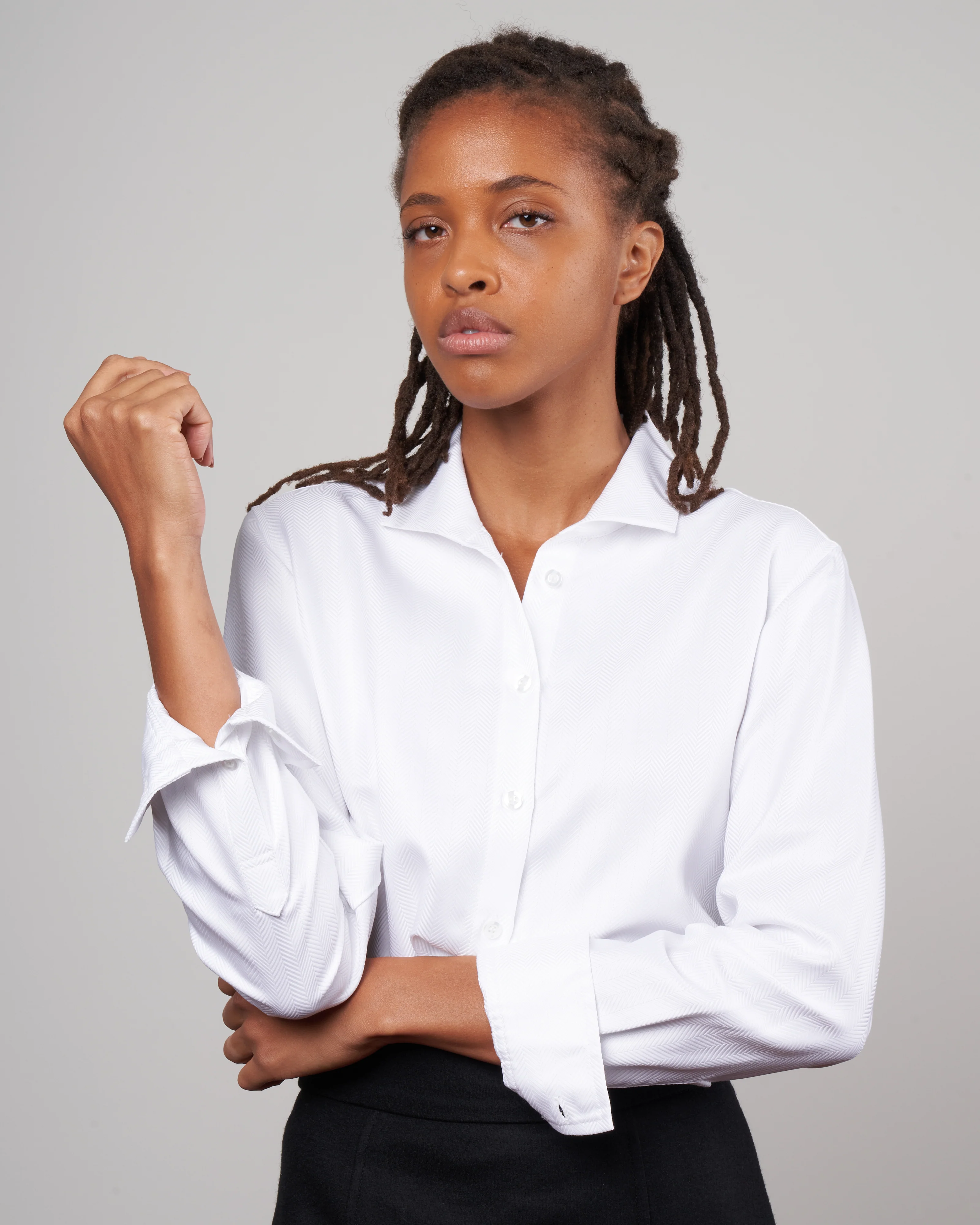 tailored ginna shirt - white herringbone