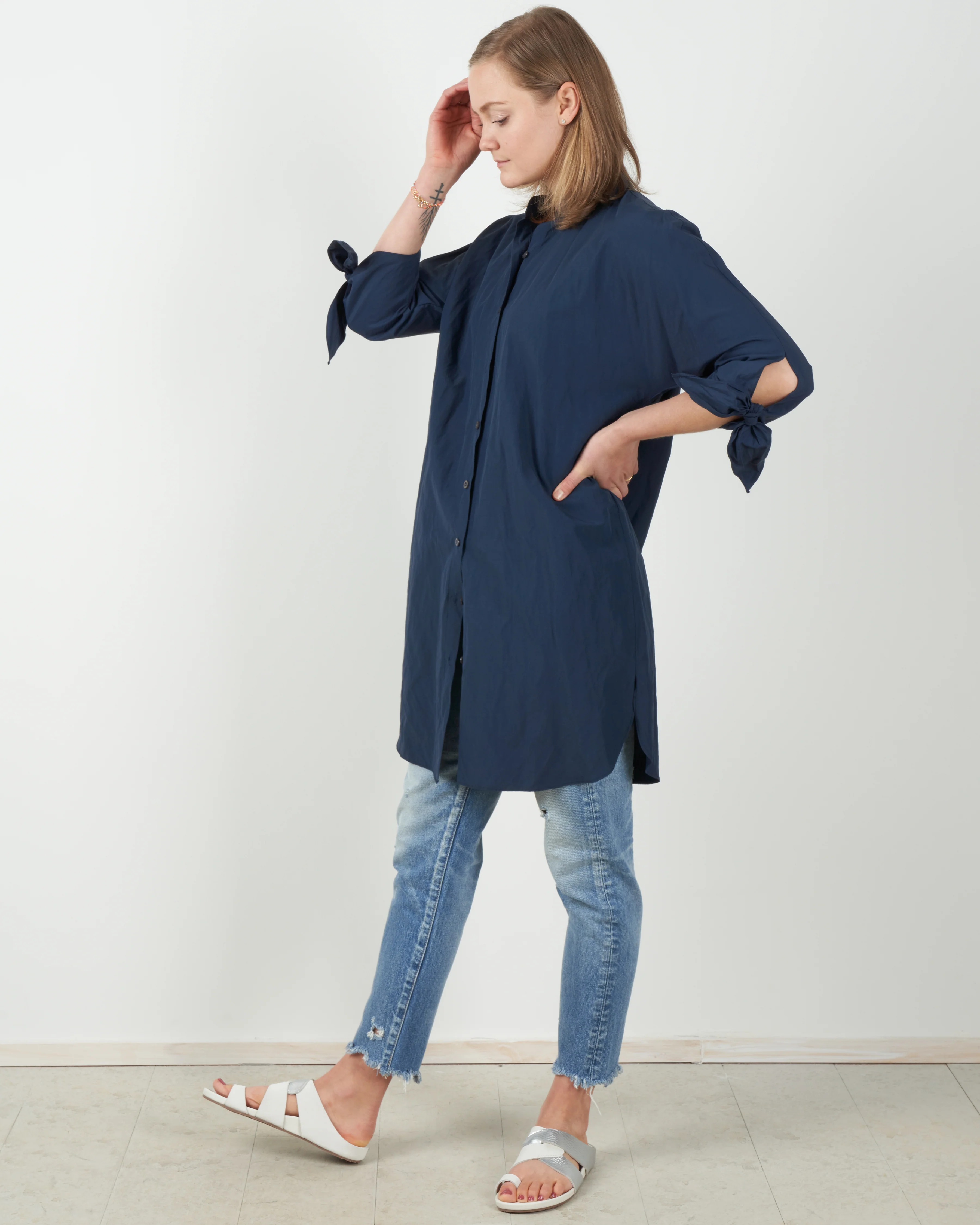 tie sleeve tunic - navy - Image 4