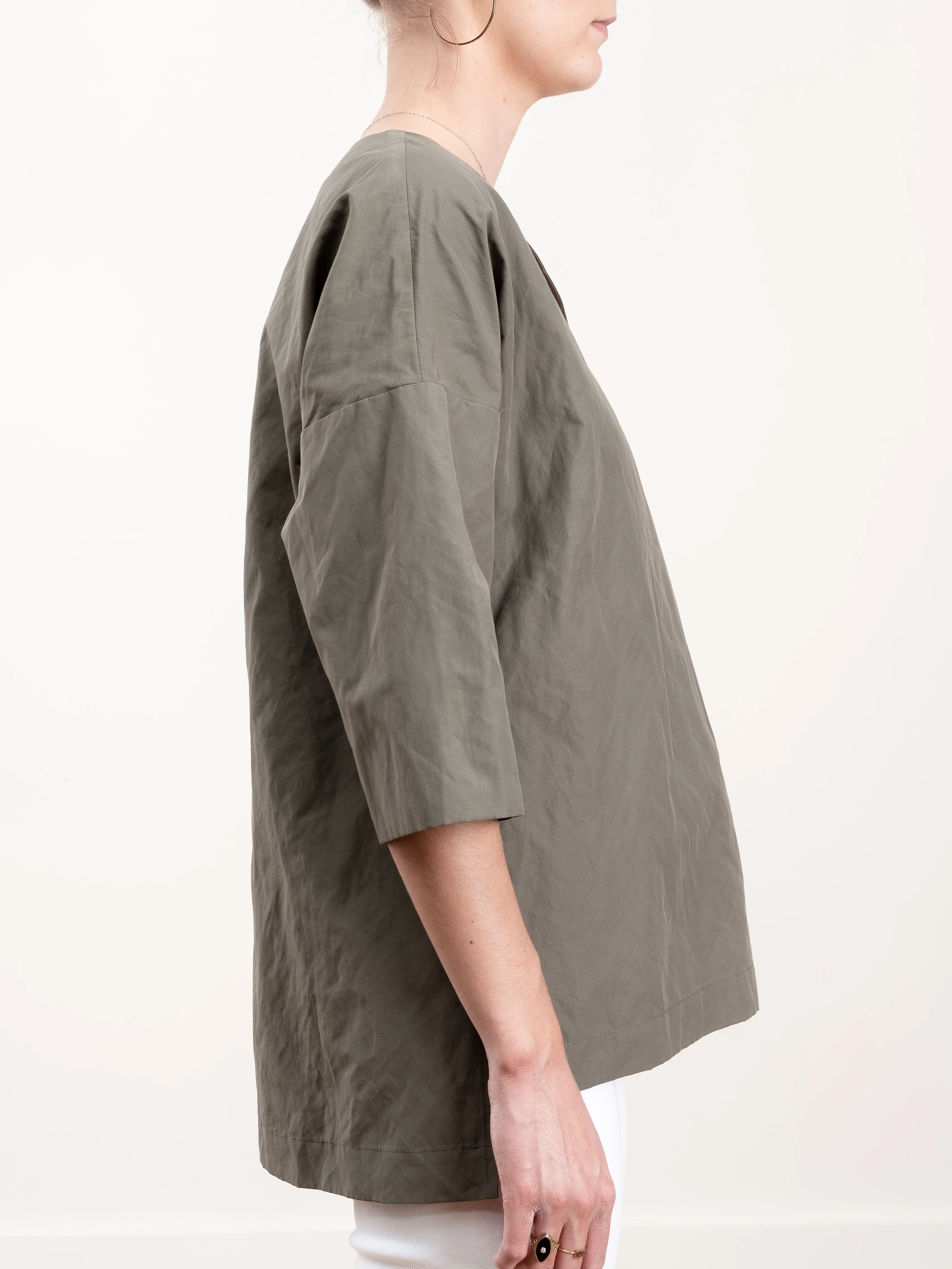 v-placket pullover top - olive - Image 4