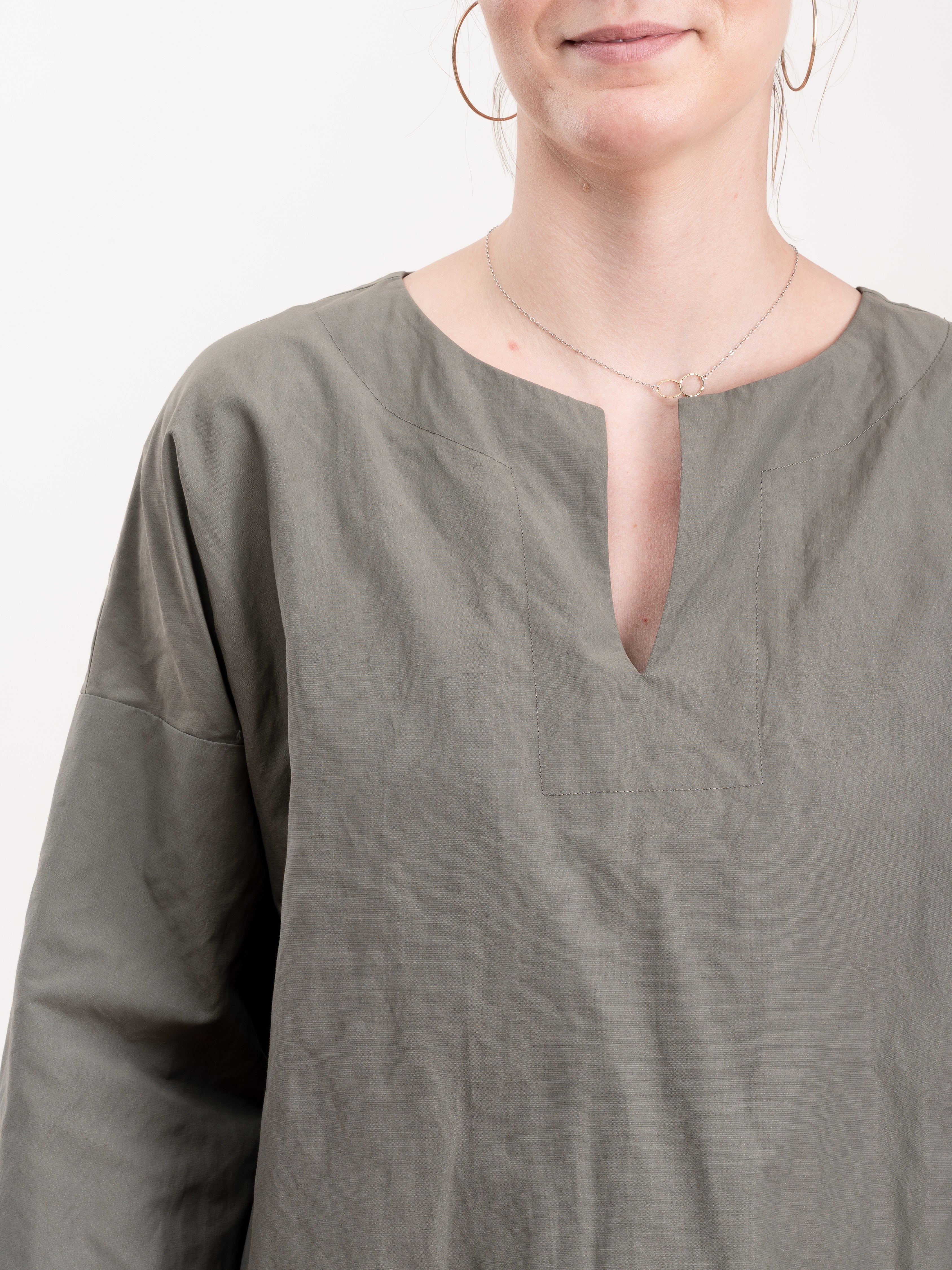 v-placket pullover top - olive - Image 6