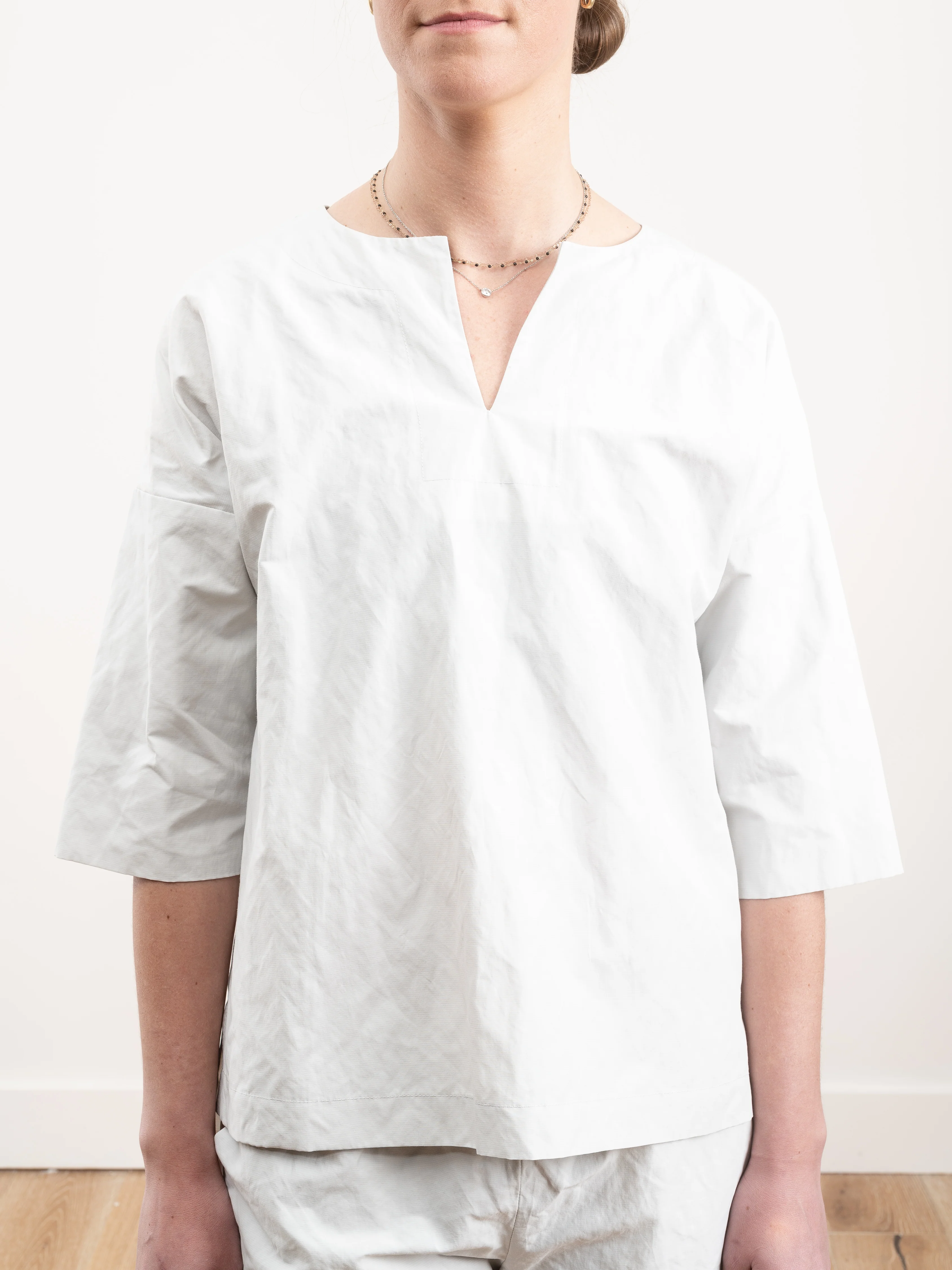 v-placket pullover top - stone - Image 2