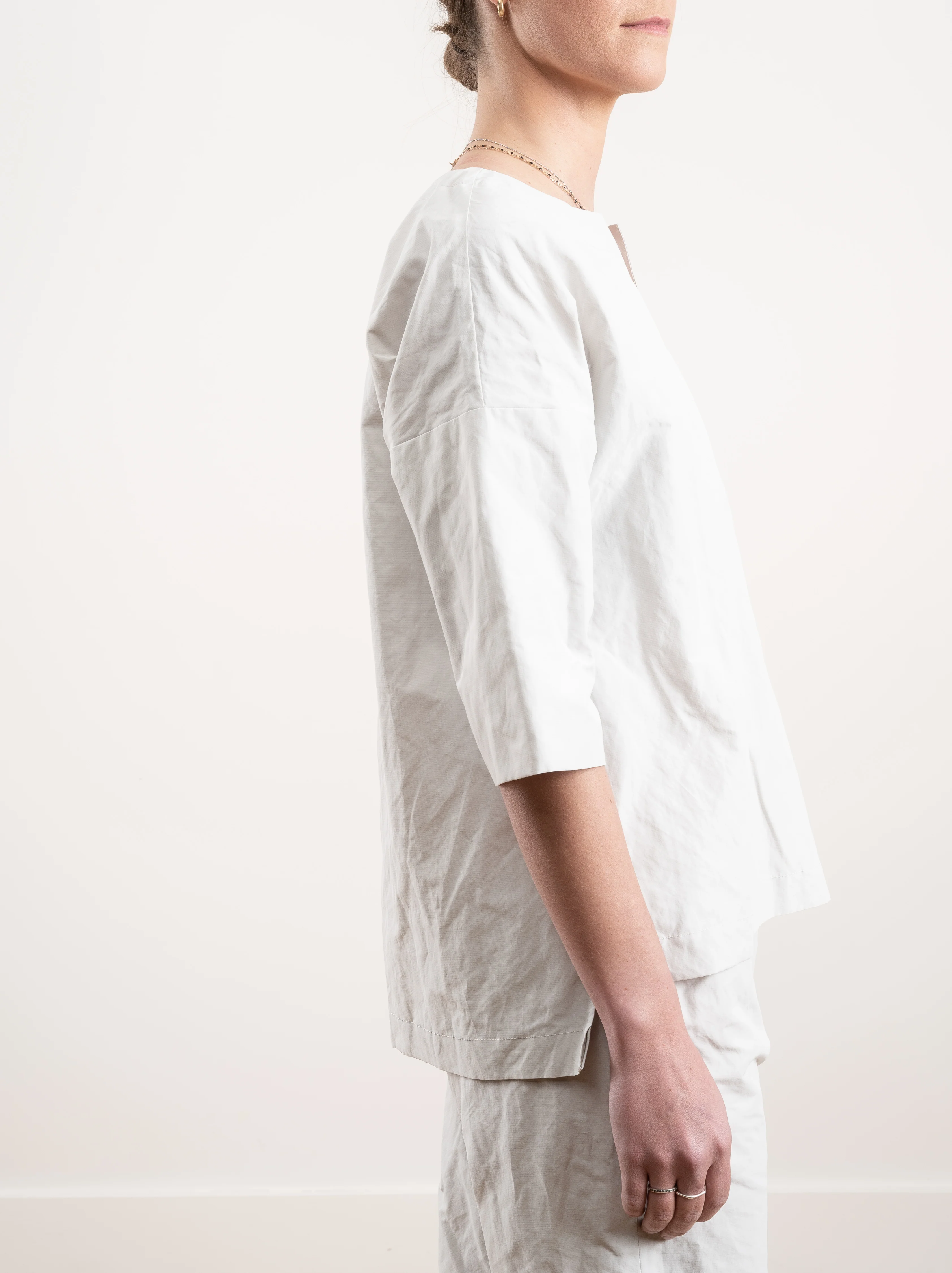 v-placket pullover top - stone - Image 3