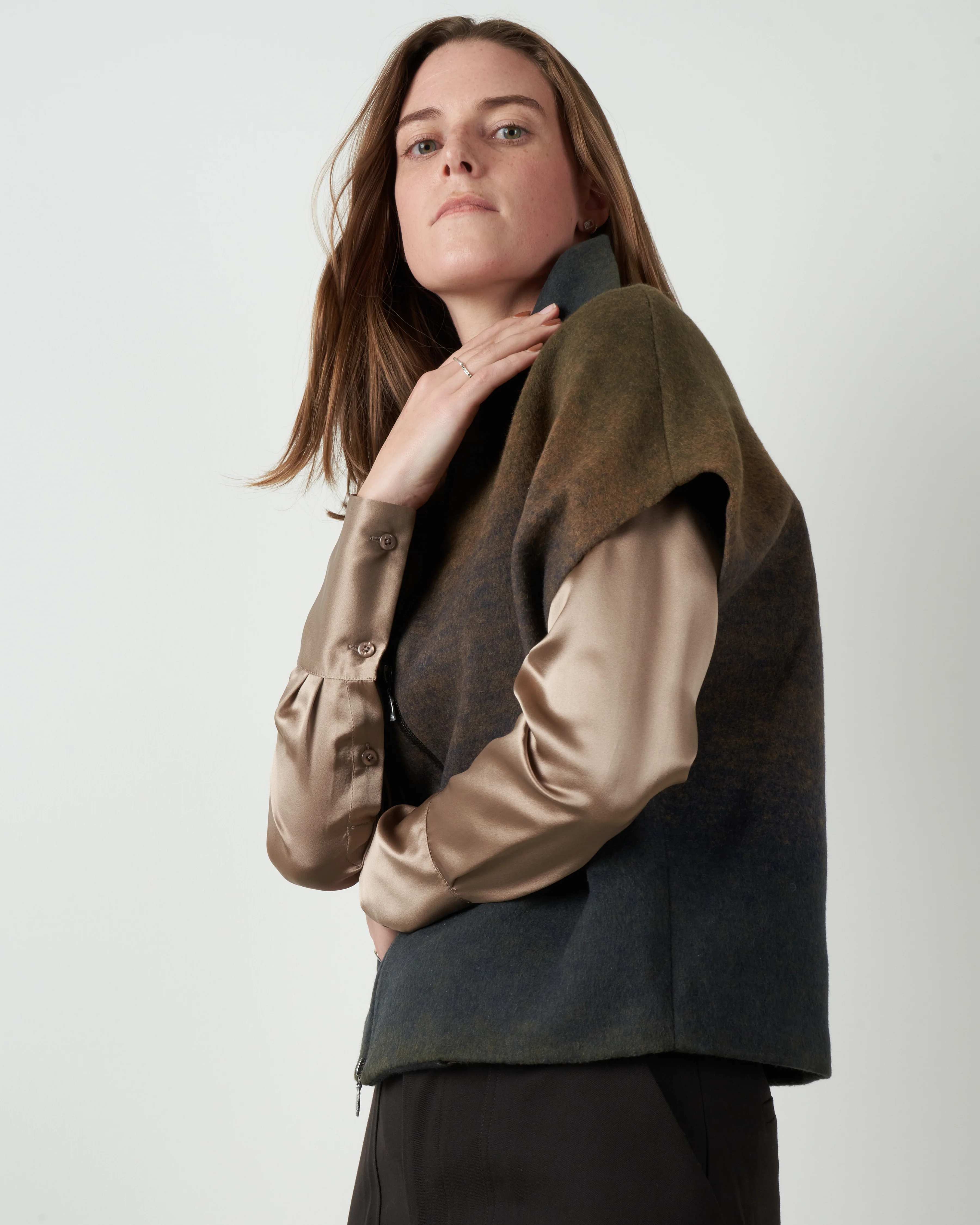 zip mock cardigan - ombre - Image 2