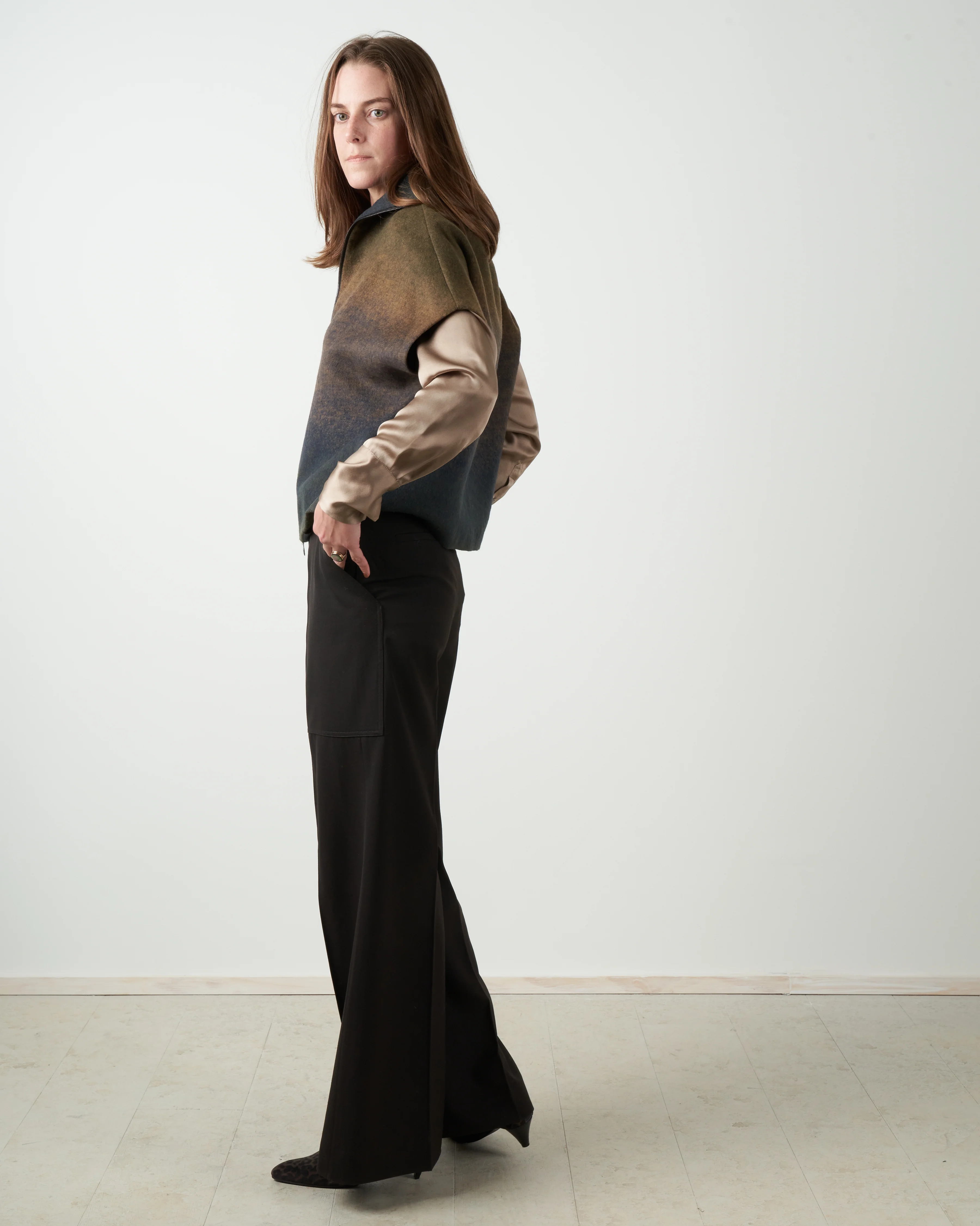 zip mock cardigan - ombre - Image 4