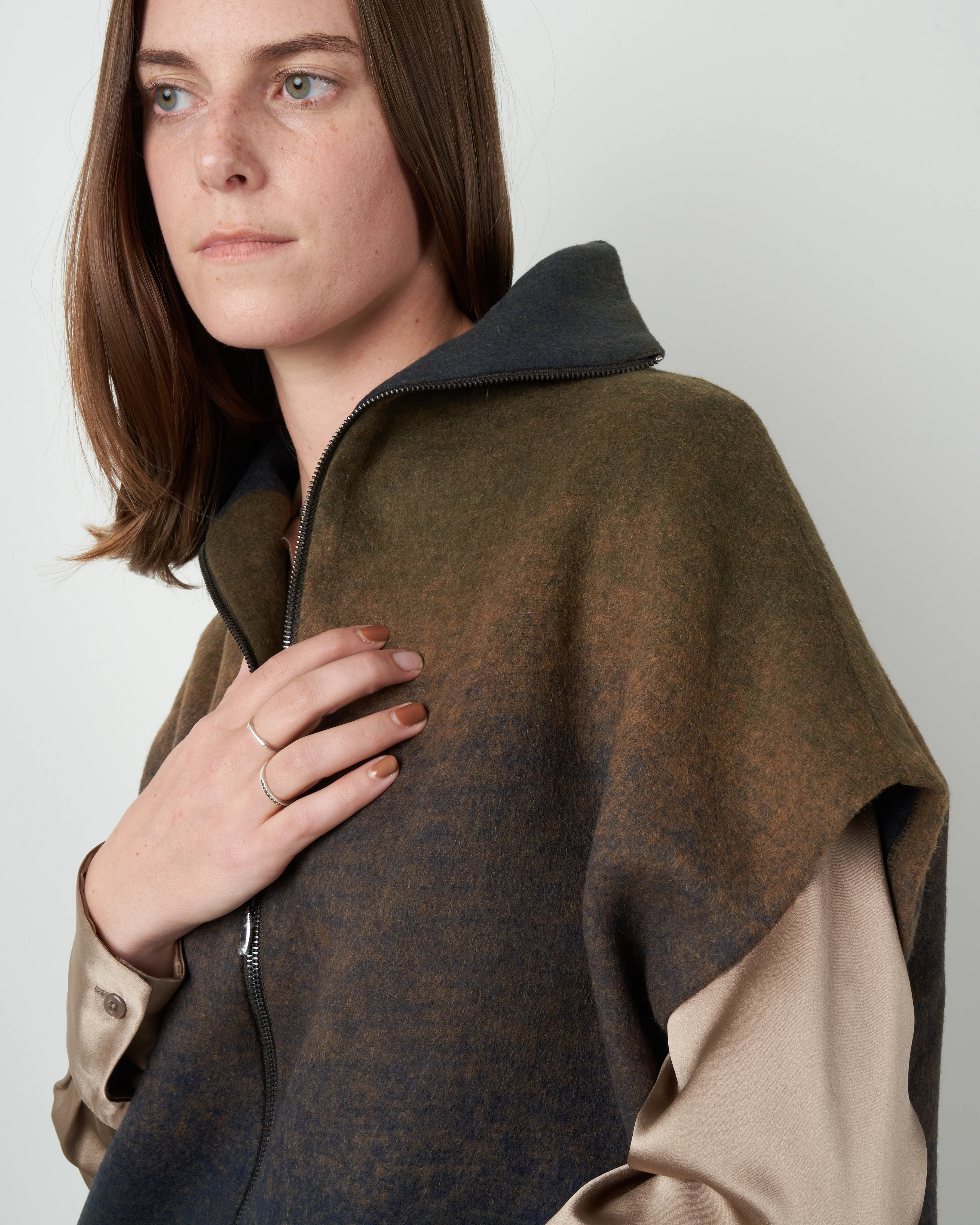 zip mock cardigan - ombre - Image 5