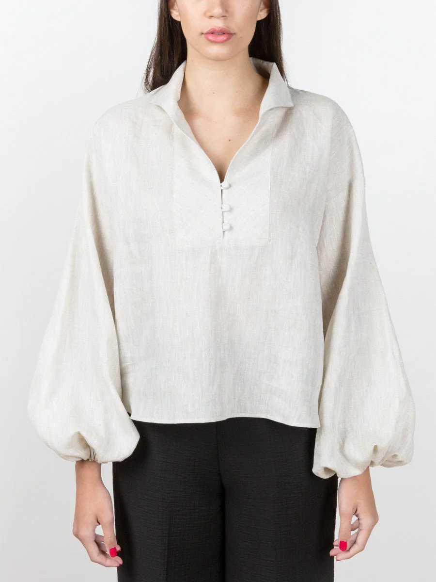balloon sleeve blouse - oatmeal - Image 2