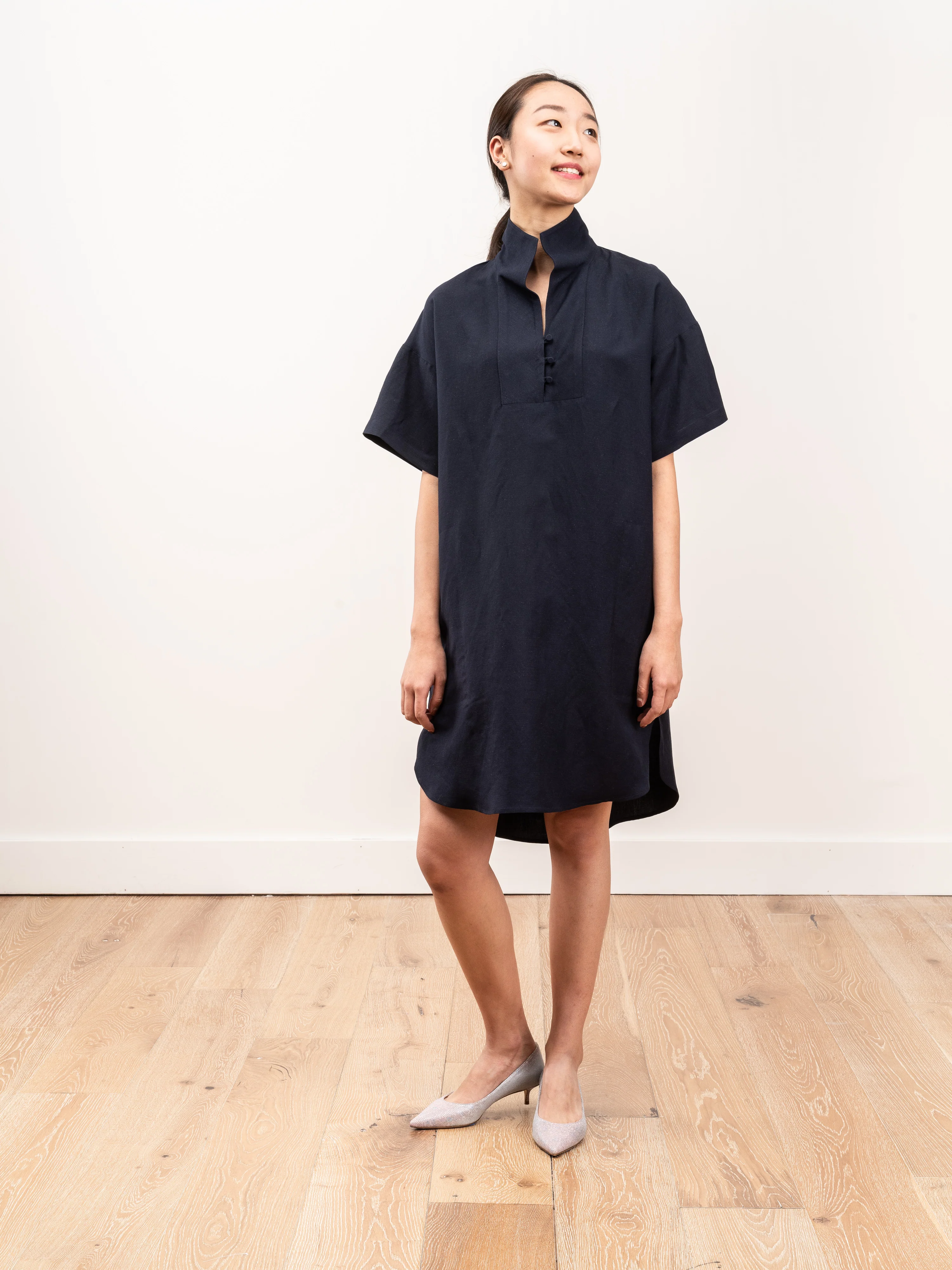mockneck tunic dress - navy linen - Image 2