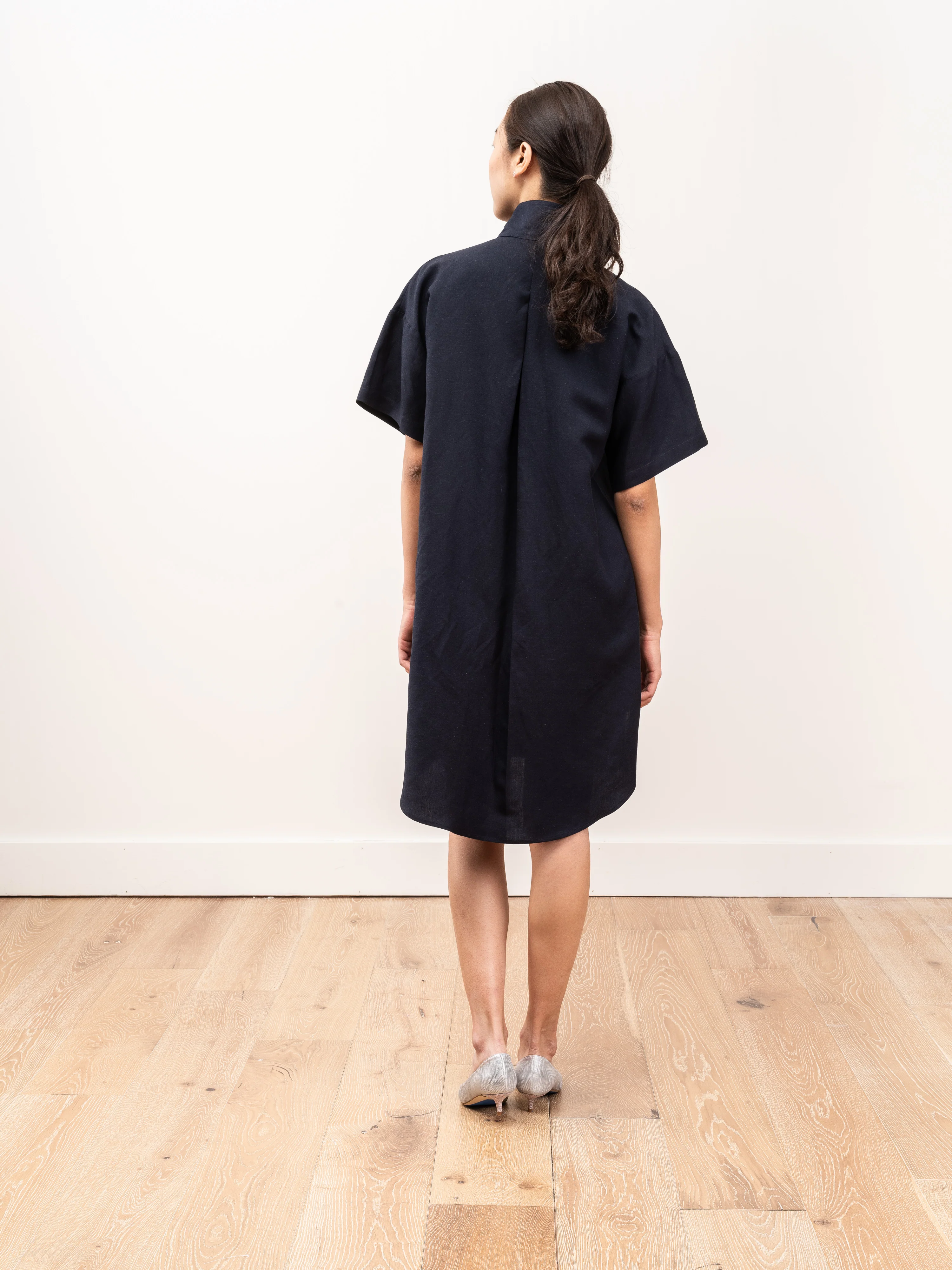 mockneck tunic dress - navy linen - Image 3
