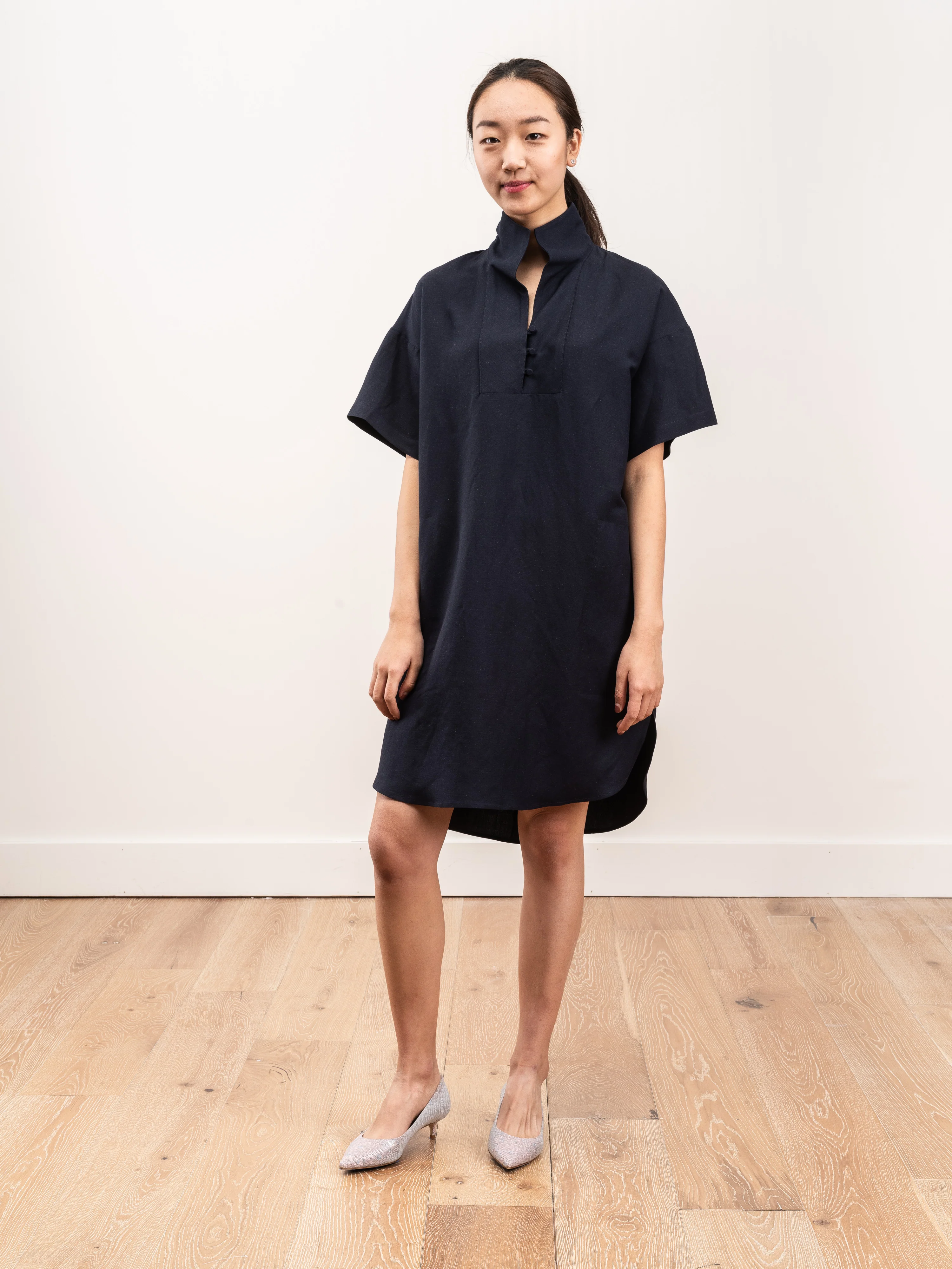 mockneck tunic dress - navy linen - Image 4