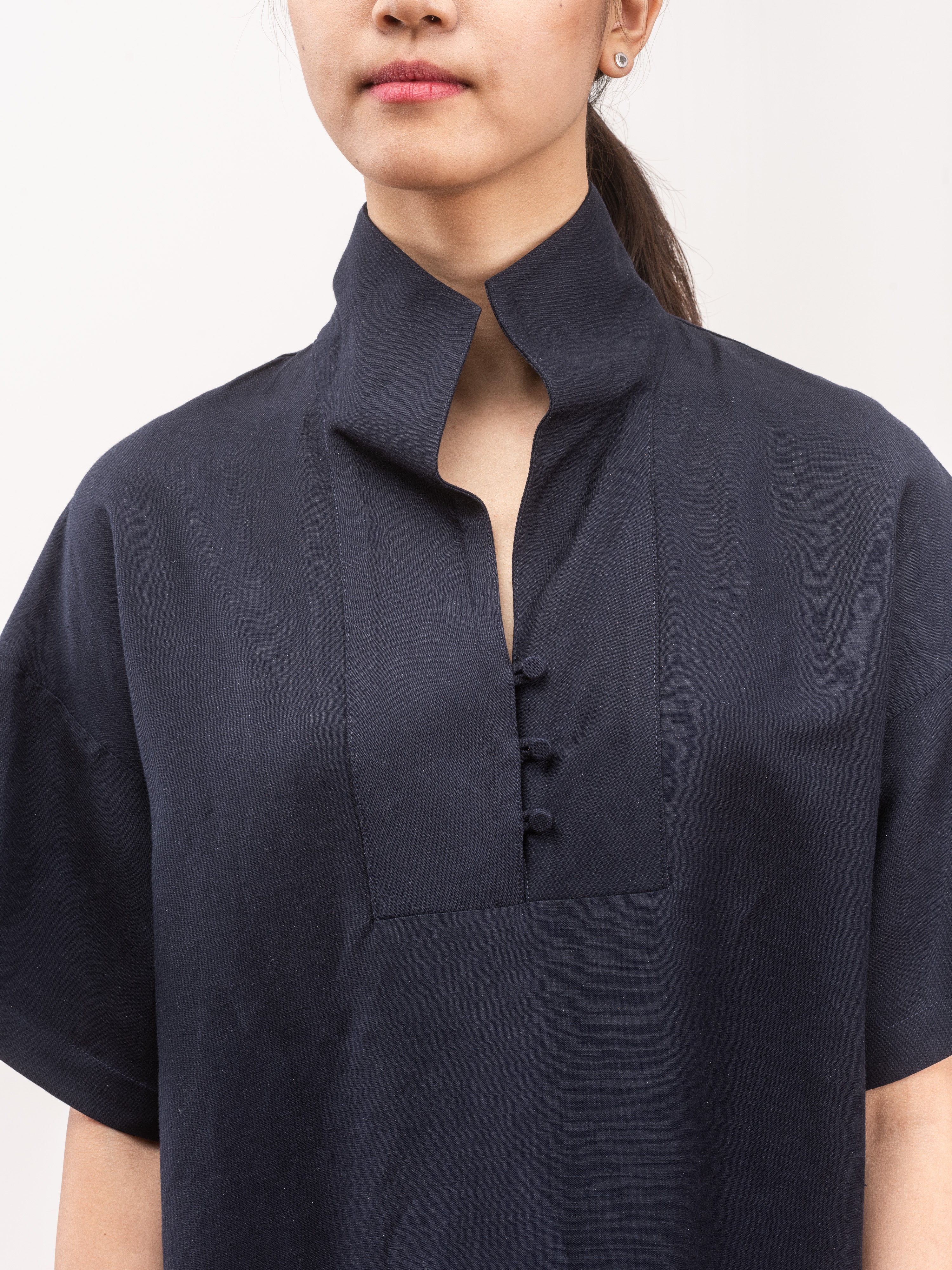 mockneck tunic dress - navy linen - Image 5