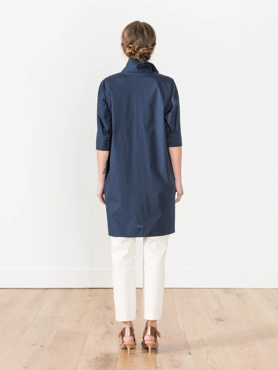 short sleeve shirt dress - navy - Image 3