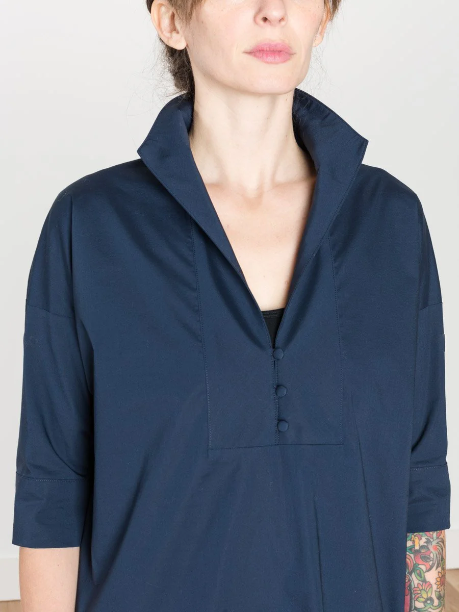 short sleeve shirt dress - navy - Image 5