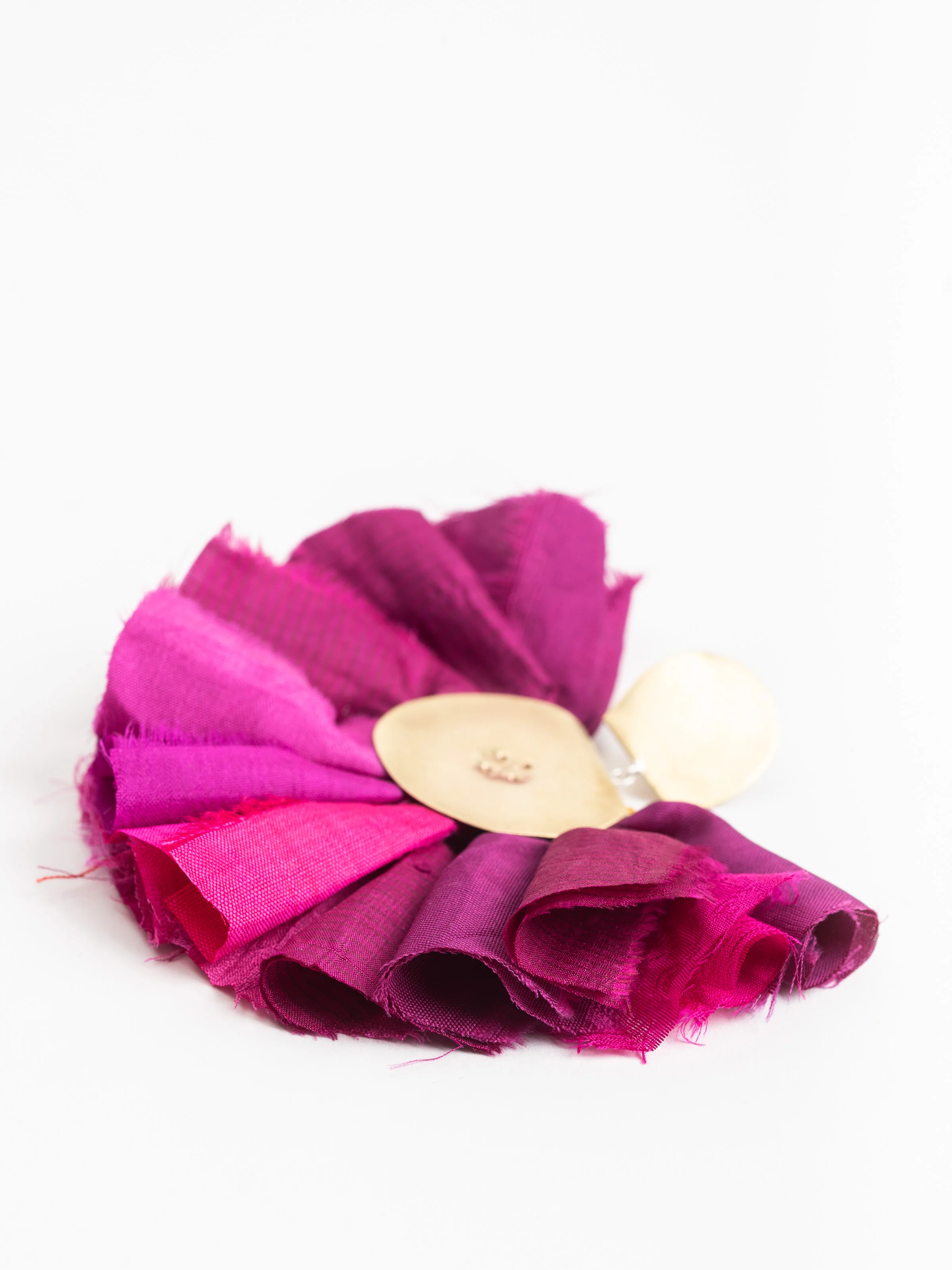 silk hand fan earrings - fuschia - Image 3