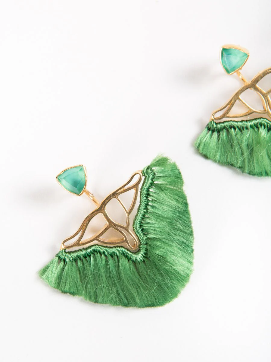 green agate silk earrings - Image 2