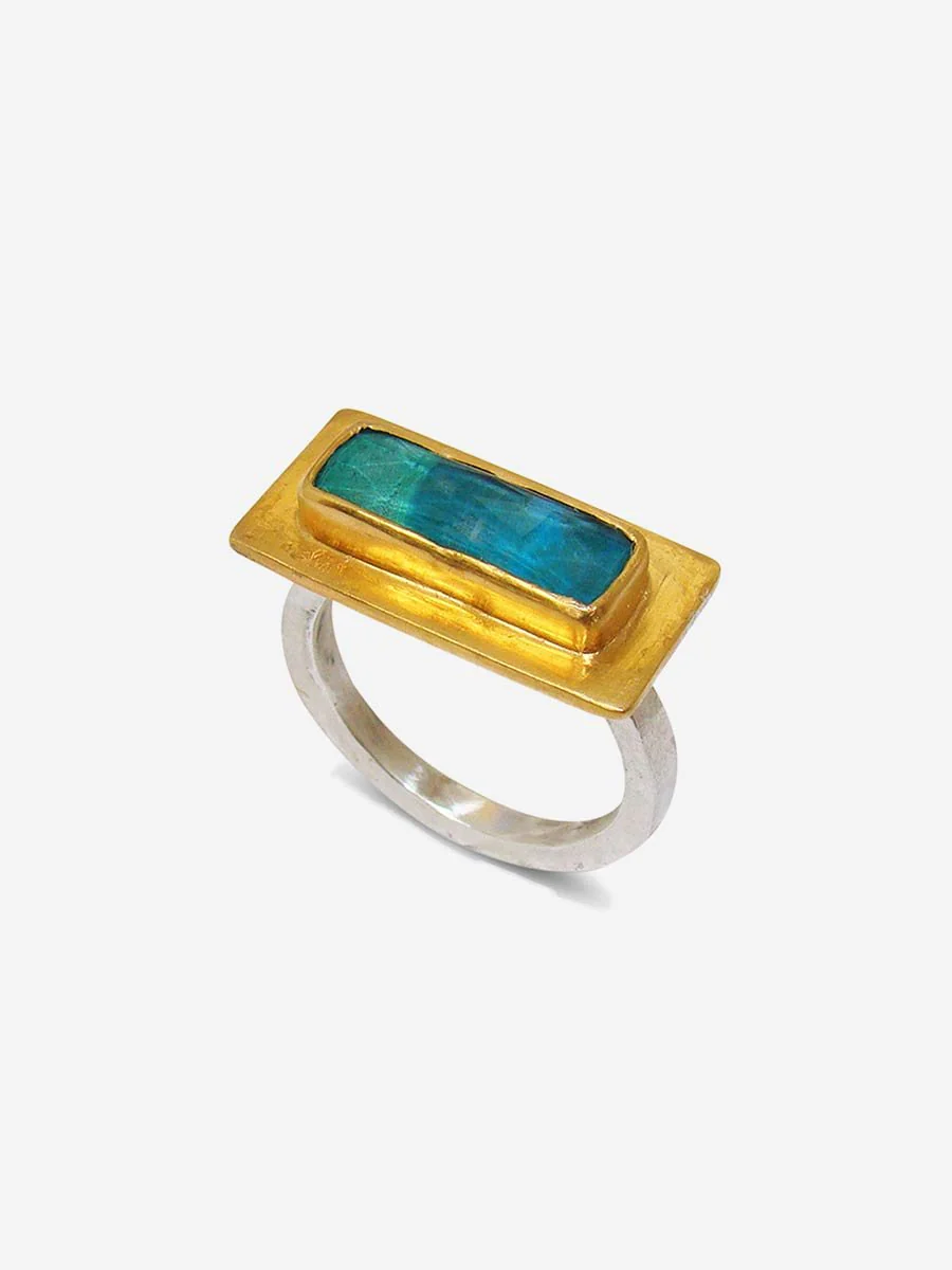 mini baguette ring with chrysocolla doublet - Image 2