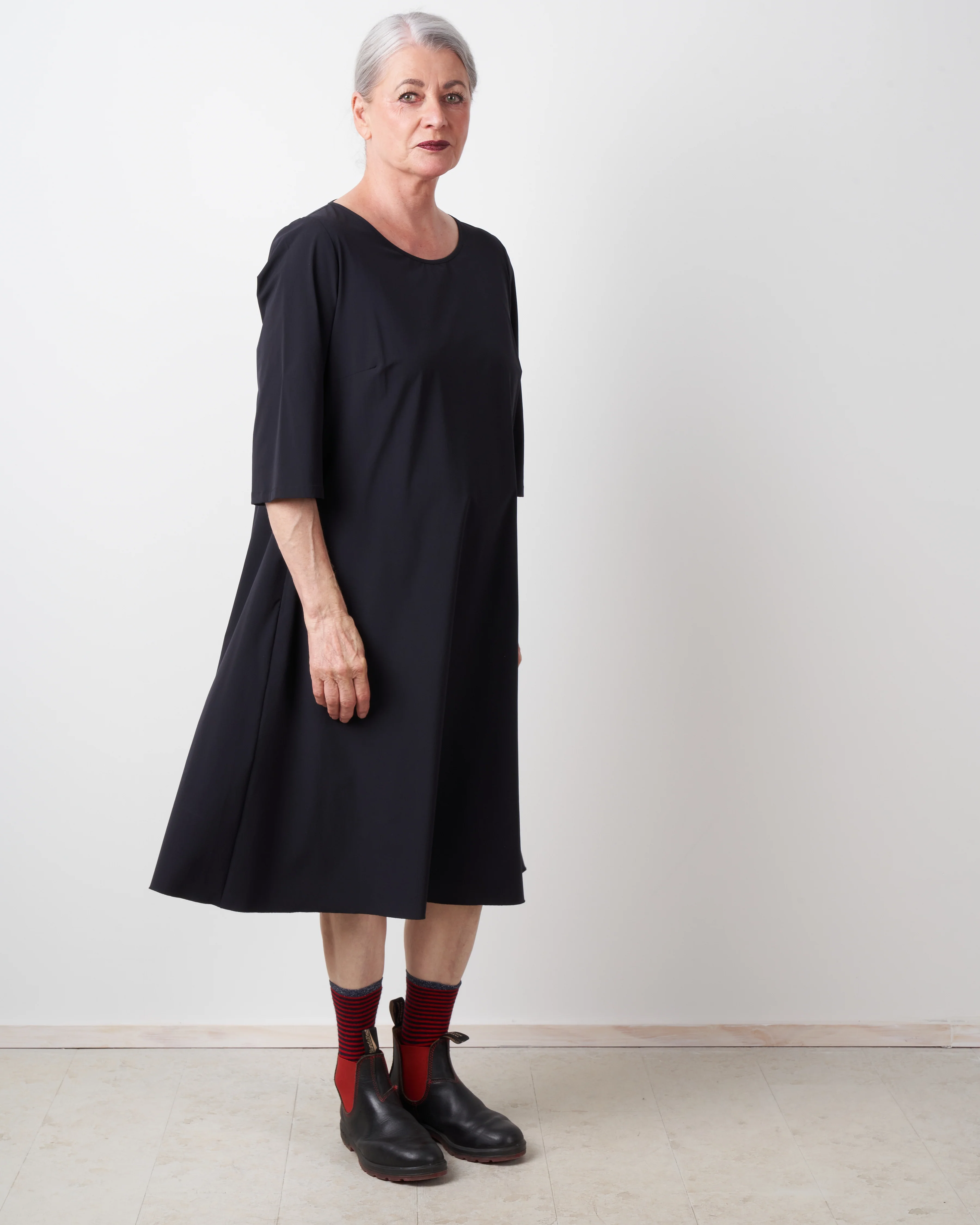 3/4 sleeve knit dress - black - Image 2