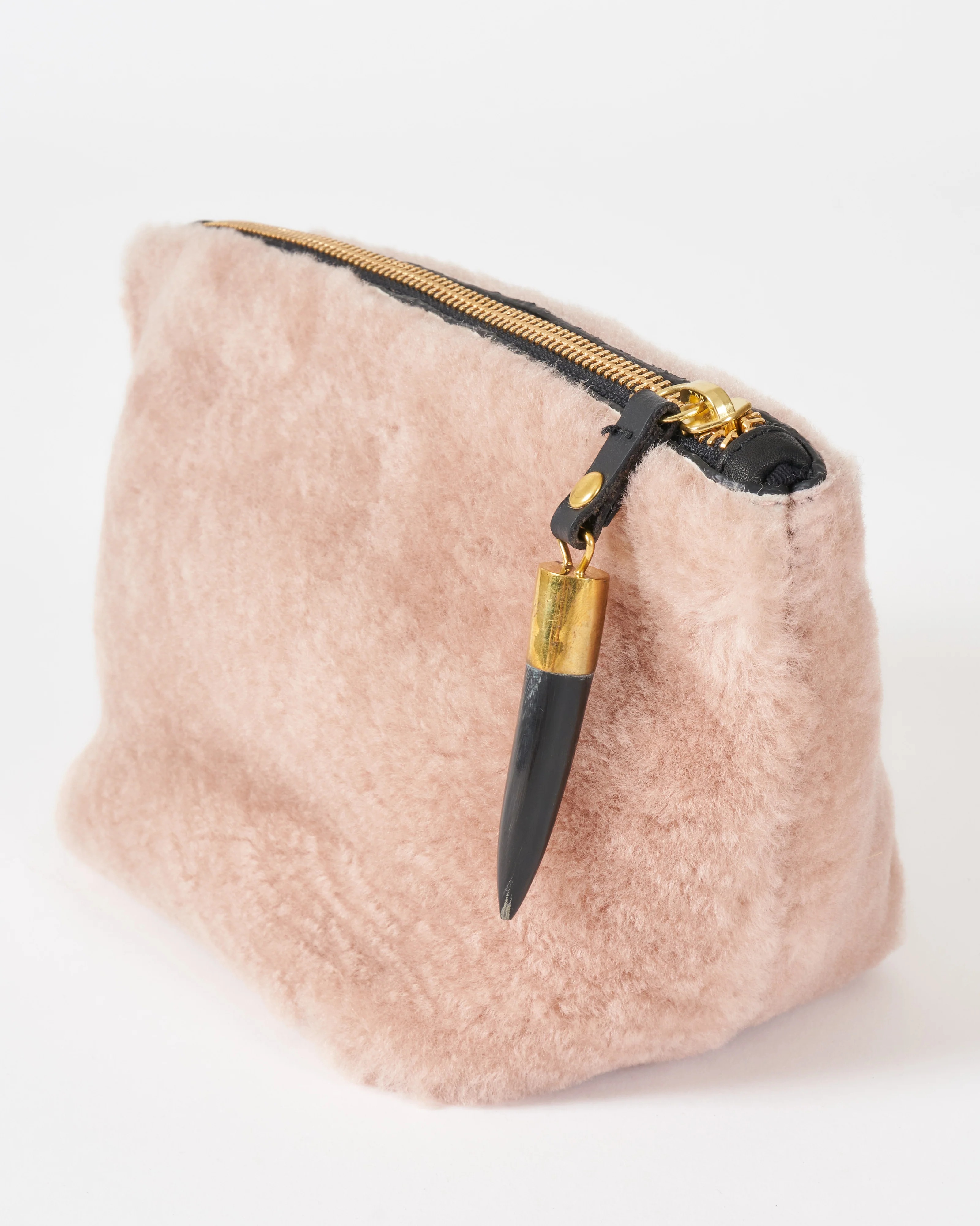 blush shearling makeup bag - Image 3