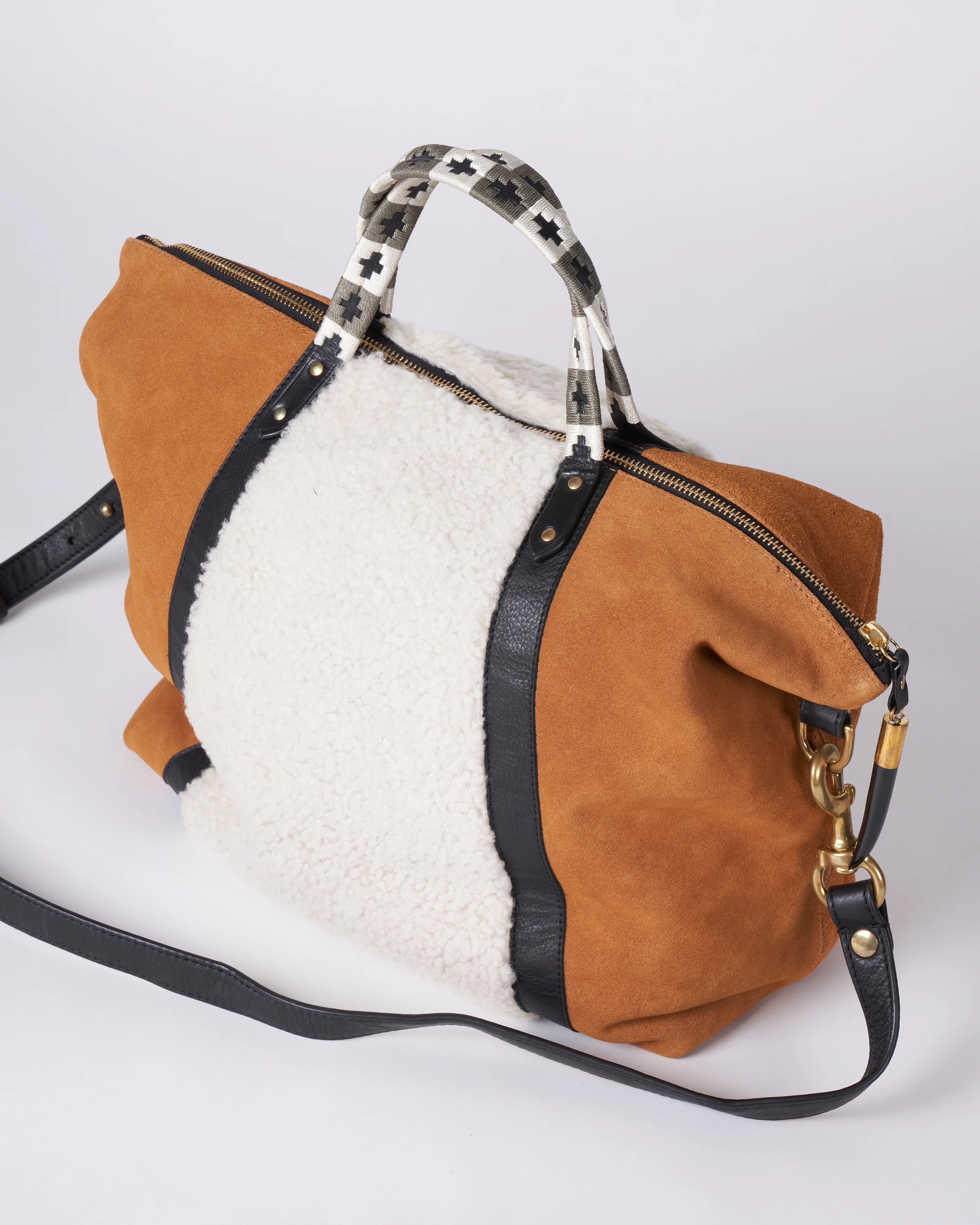 burnt sienna and shearling dylan holdall - burnt sienna - Image 4