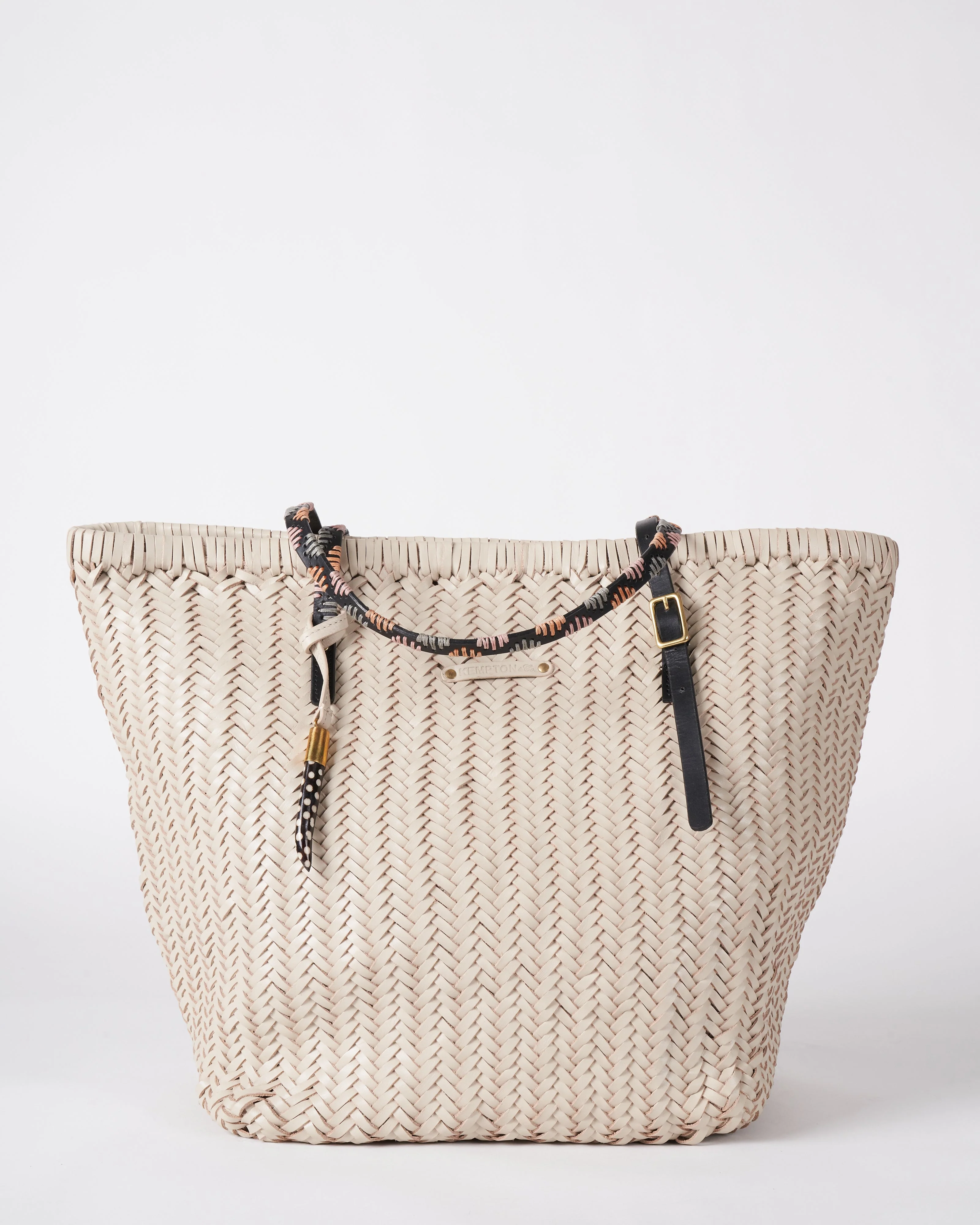 chalk basket weave leather tote - chalk - Image 2