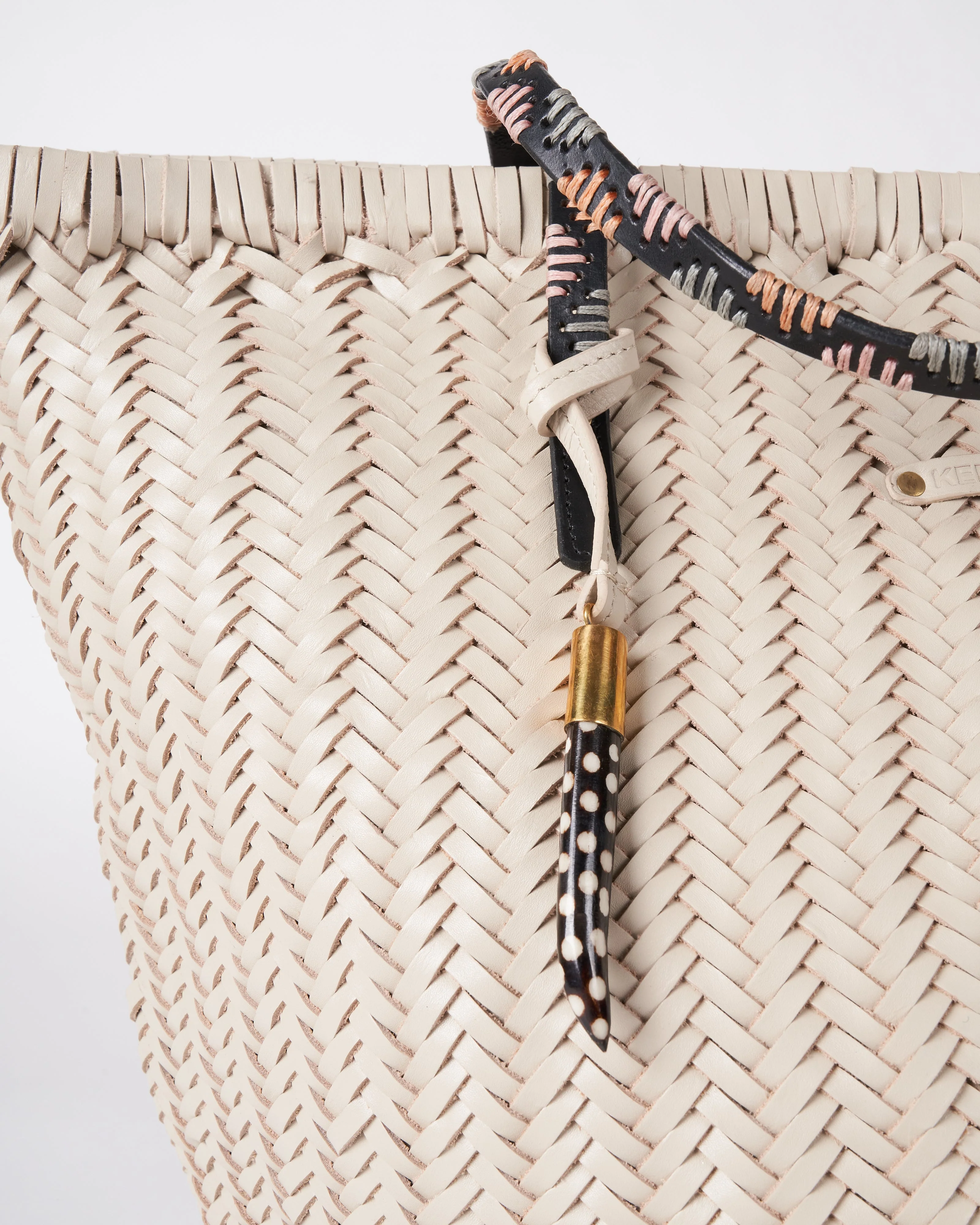 chalk basket weave leather tote - chalk - Image 3
