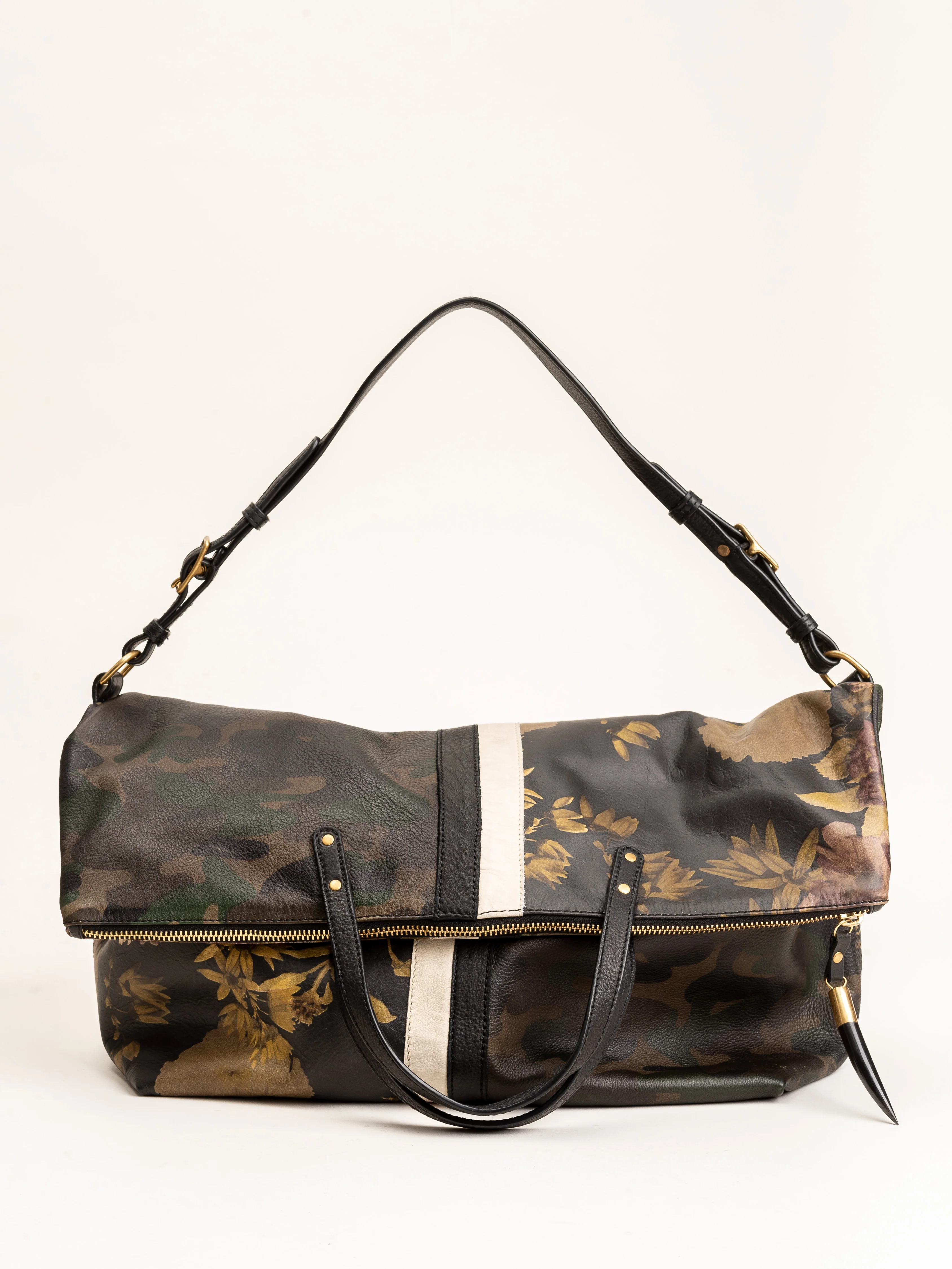 foldover tote - black peony & dark camo - Image 5