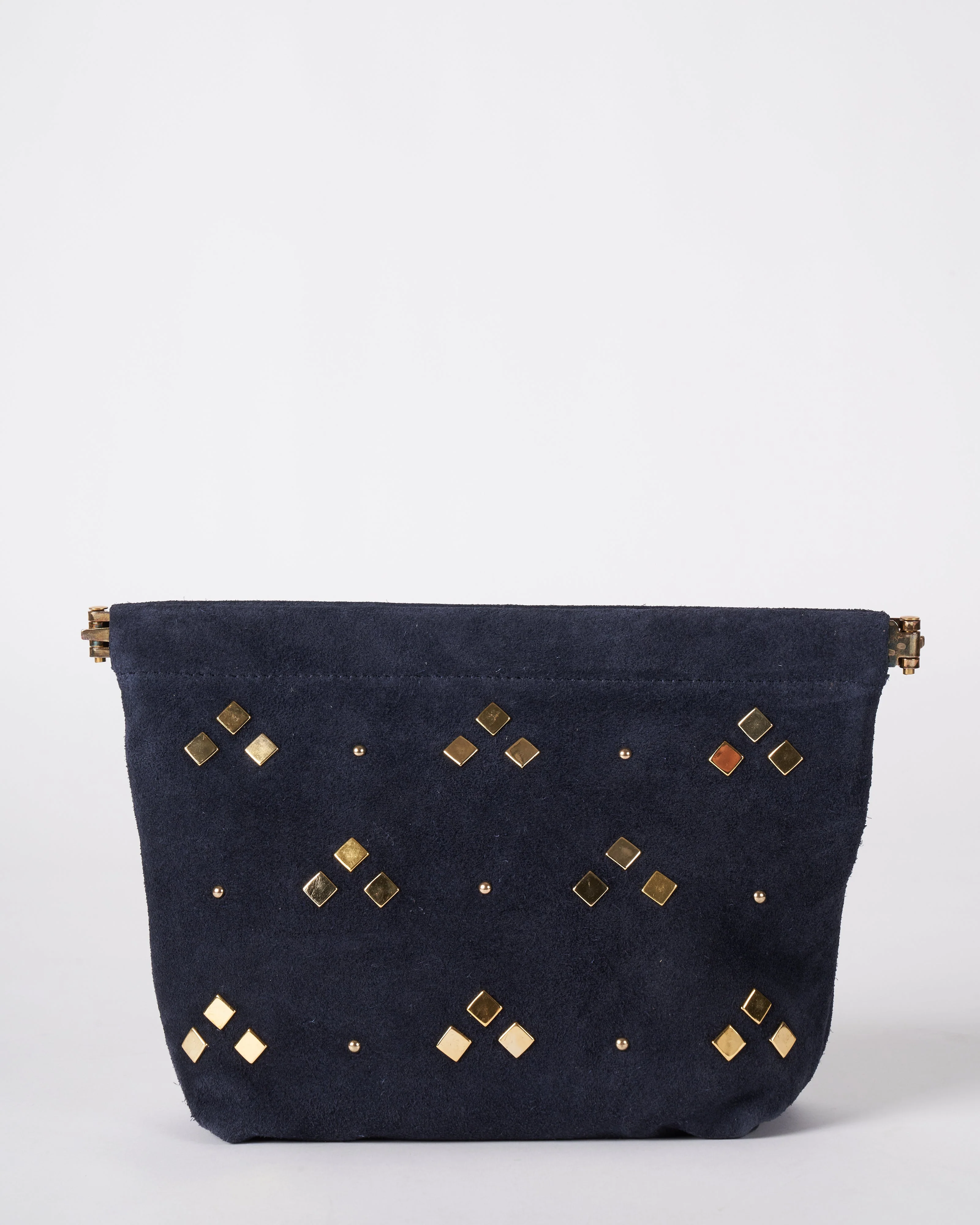 washed navy stud snap make up bag - navy
