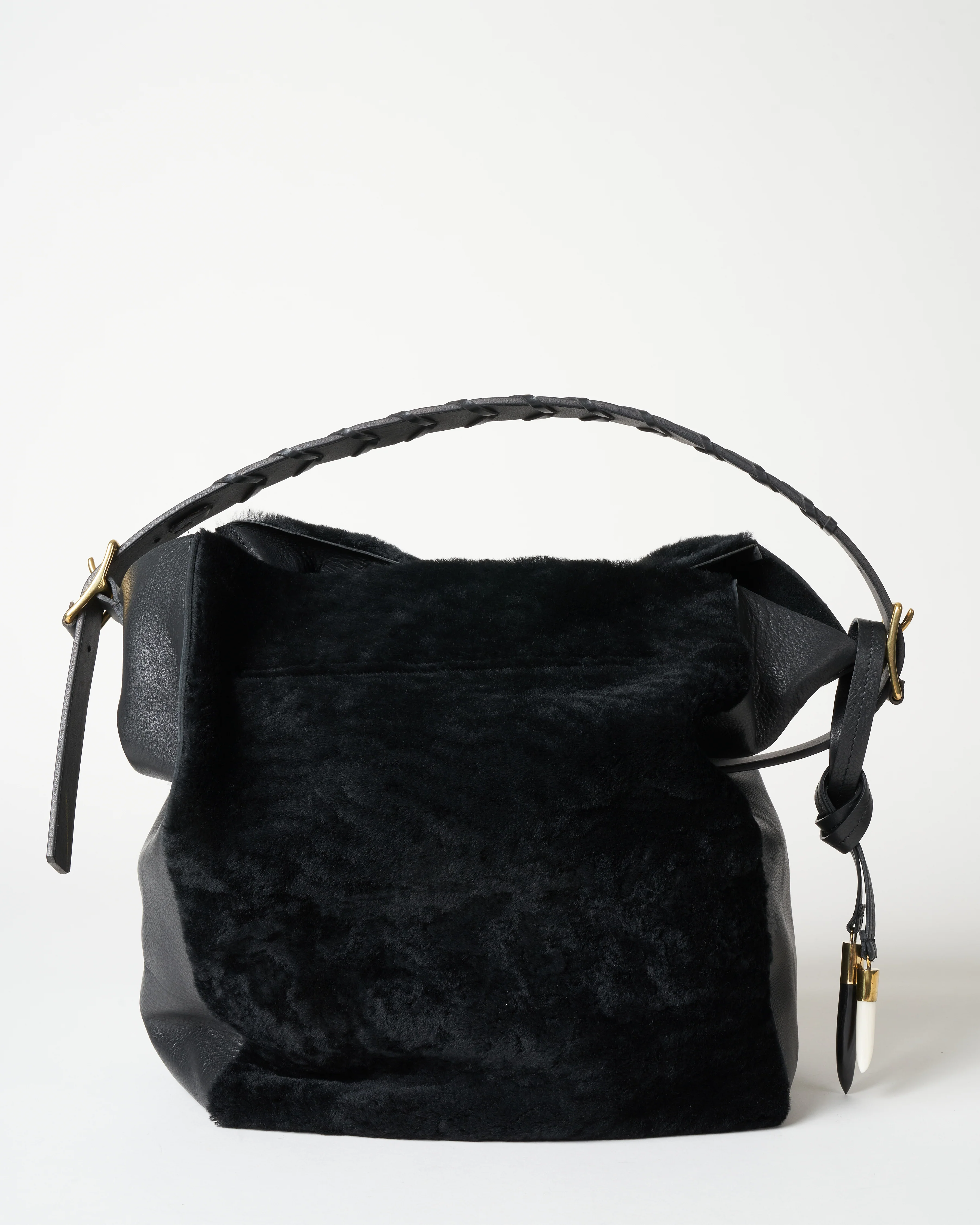 black shearling cowdray hobo bag - black - Image 4