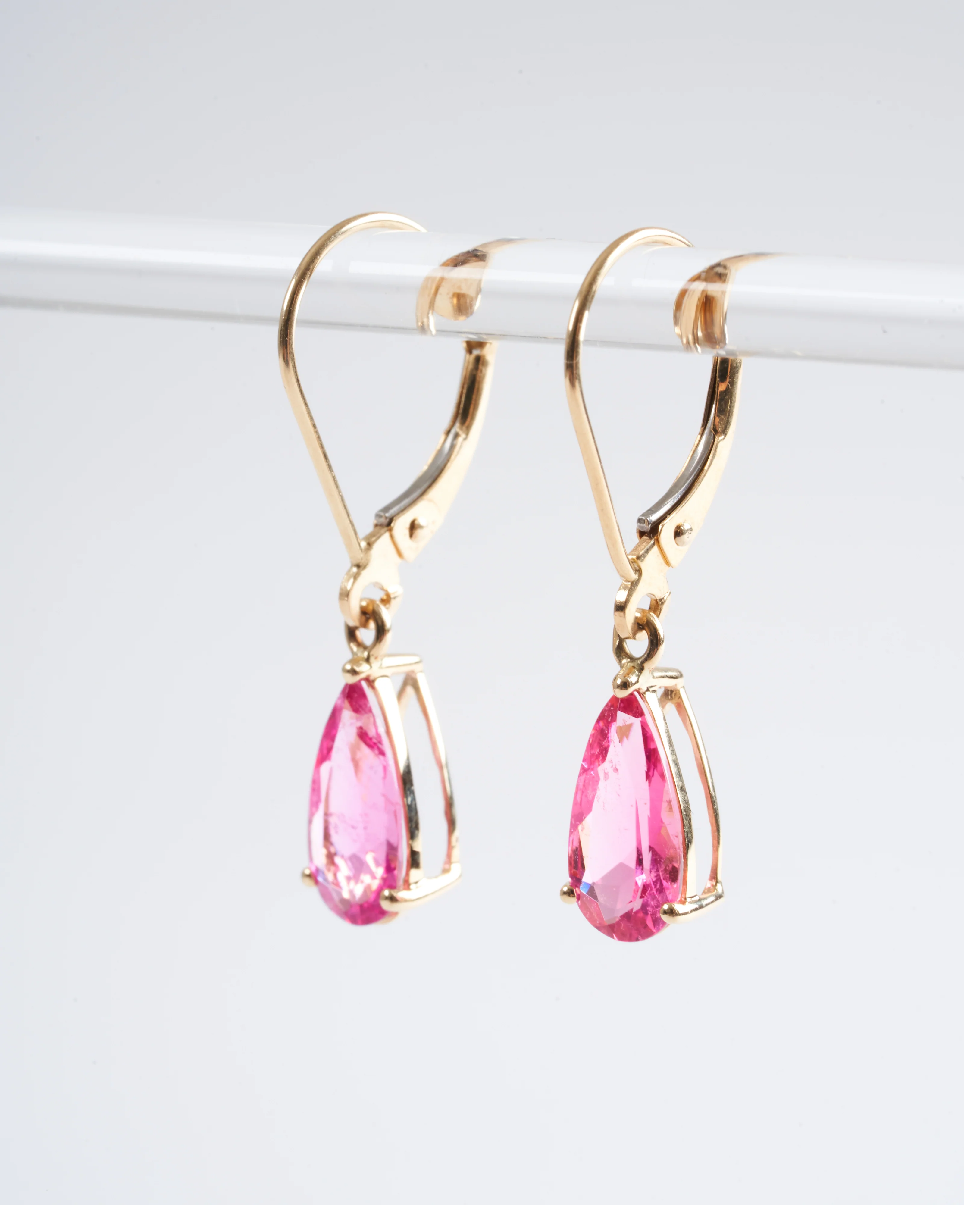 faceted pear hot pink tourmaline earrings - hot pink - Image 3