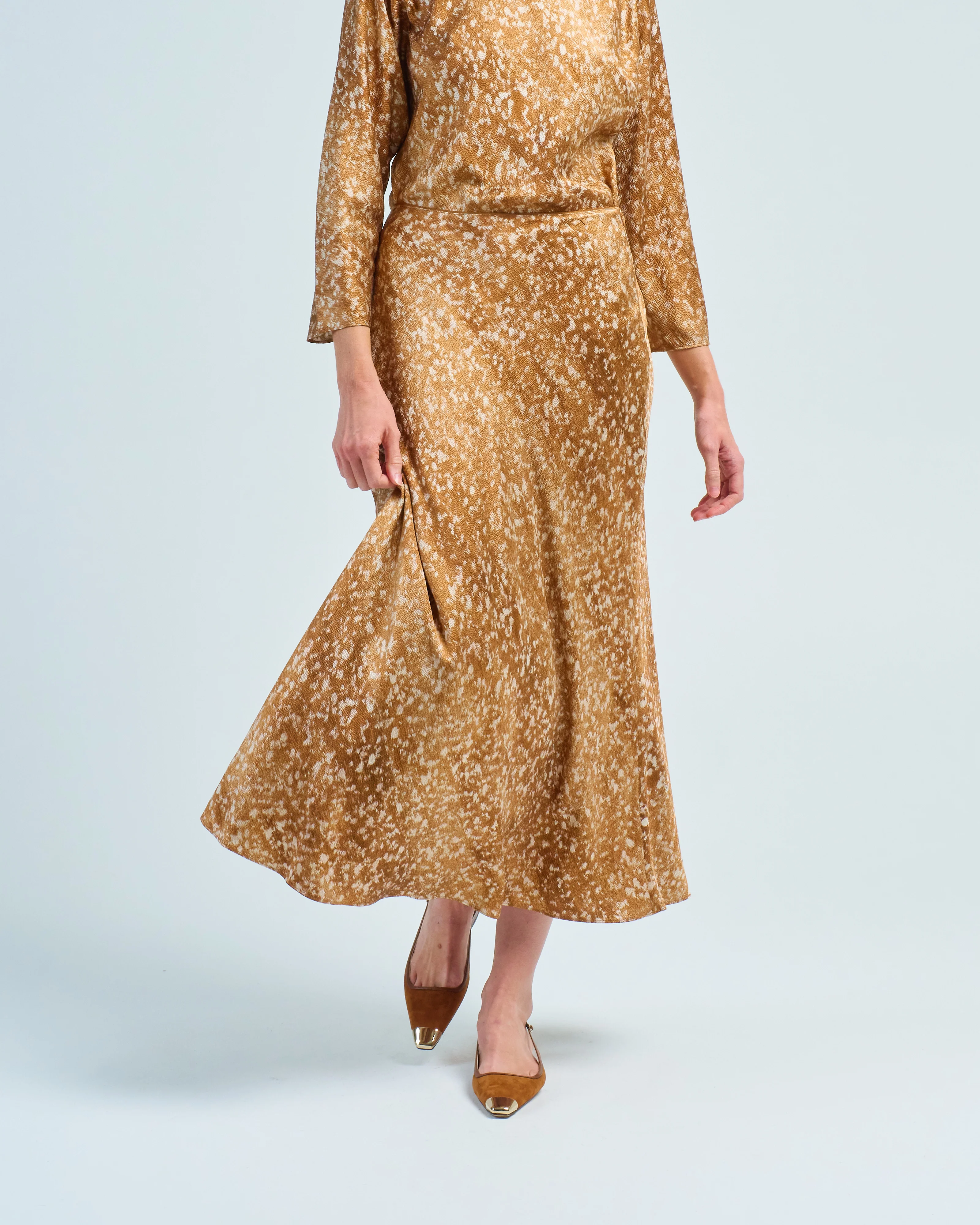 bias cut flared maxi skirt