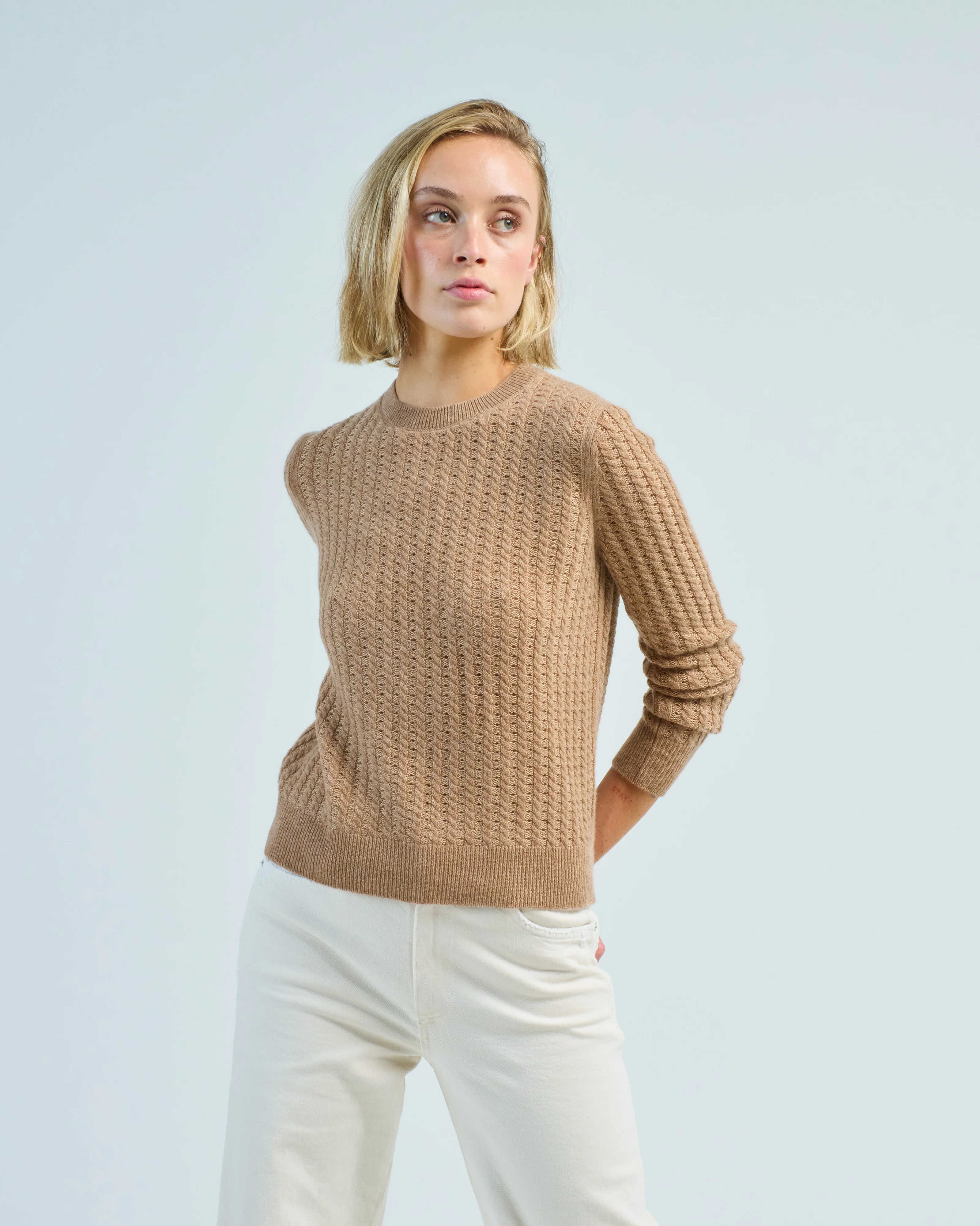 cabled crewneck pullover sweater