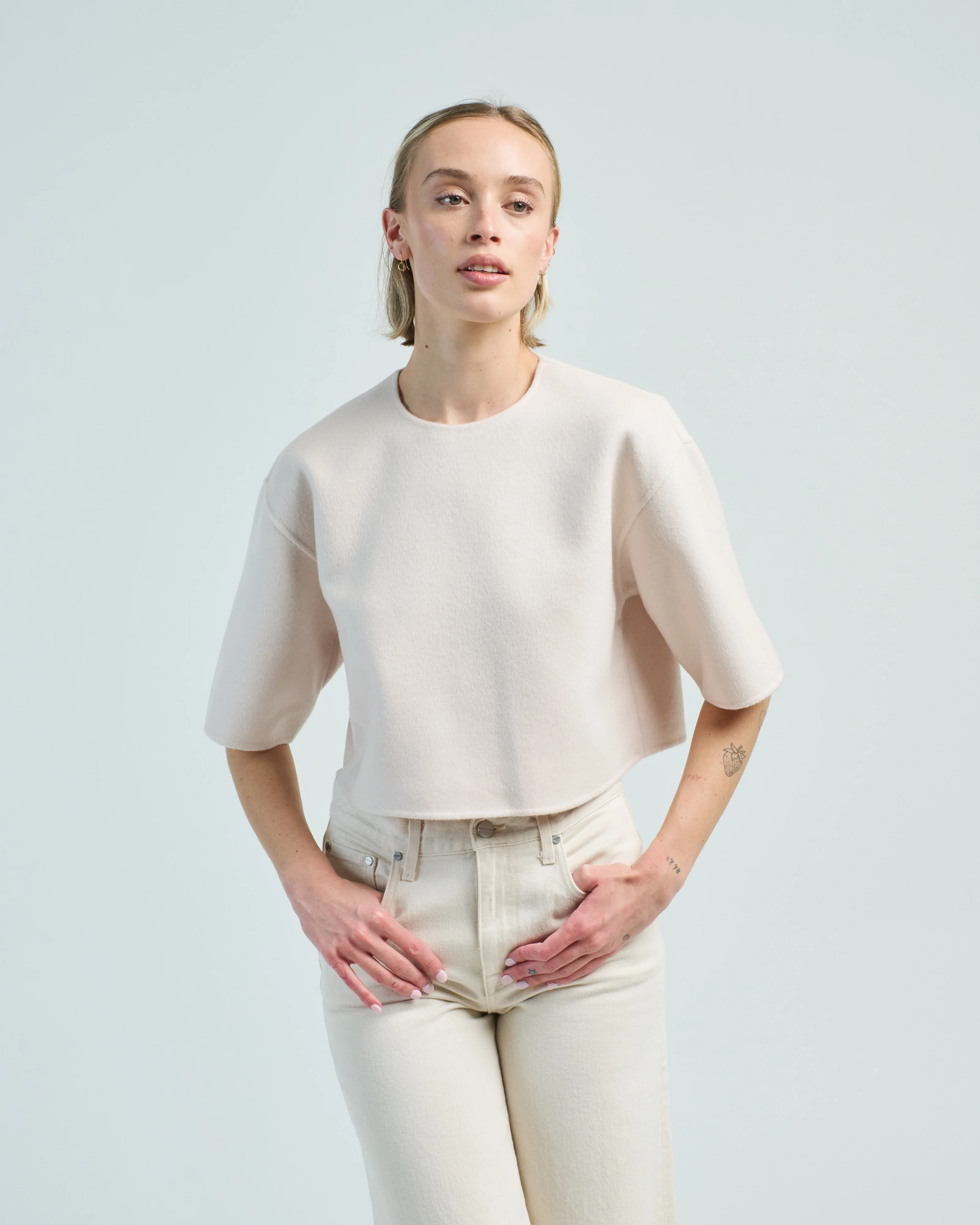 drop shoulder crewneck blouse